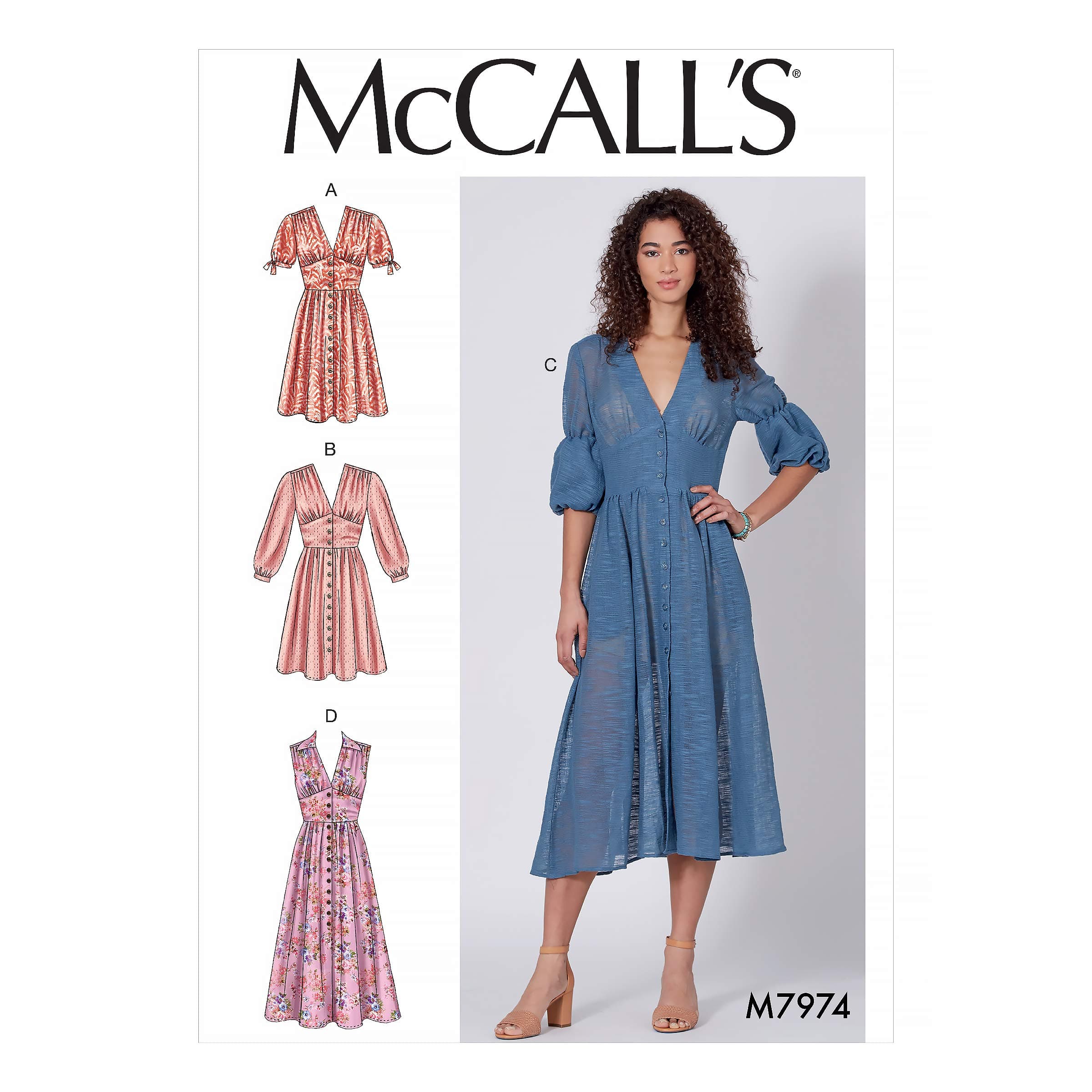 McCall Pattern Company McCall's M7974E5 Women's Sleeveless and Short Sleeve Button Up Dress Sewing Patterns, Sizes 14-22
