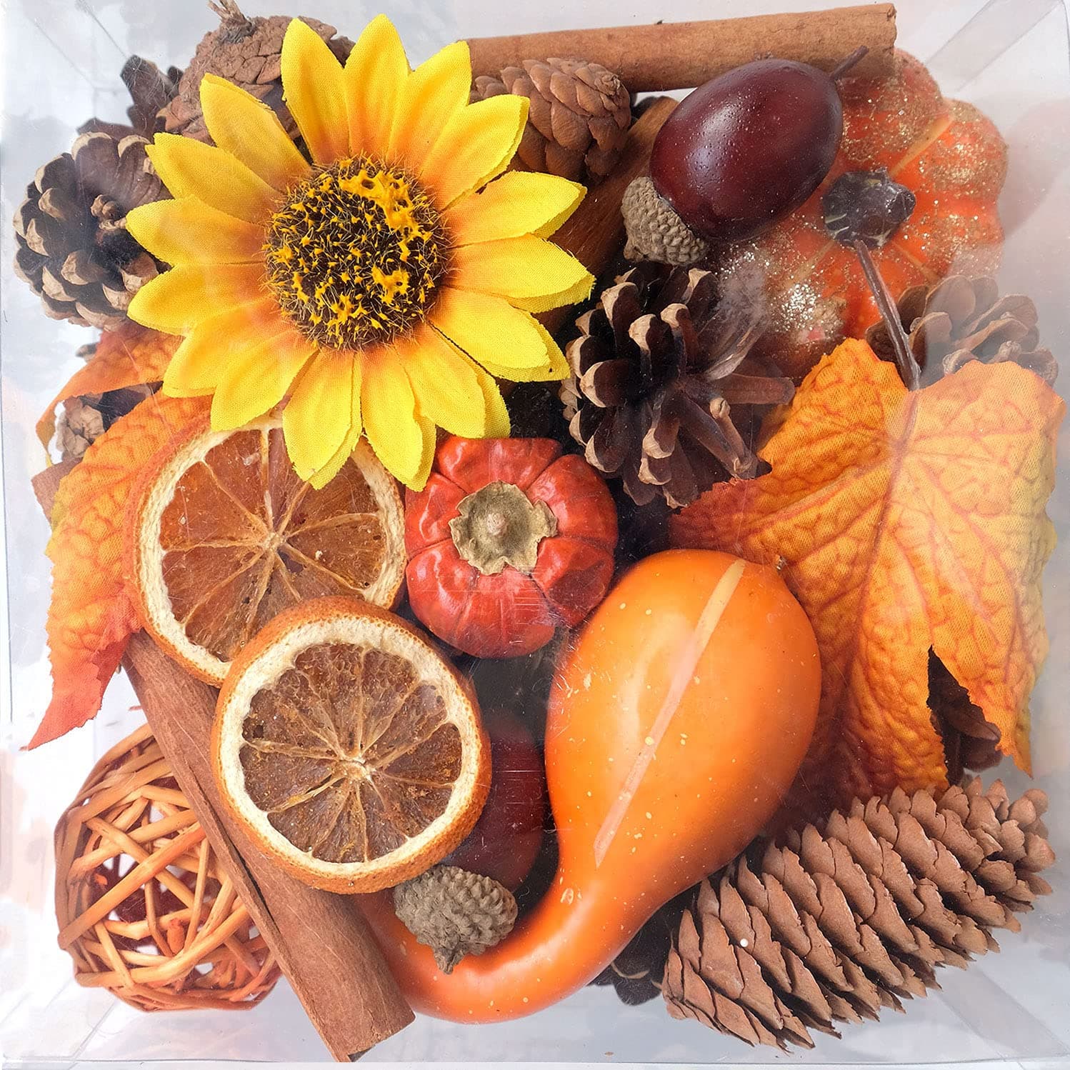 CIR OASES Mixture of Artificial Pumpkins Autumn Gourds,Artificial Corn,Maple Leaves, Realistic Acorn with Natural Cap, Pine Cones for Festival Halloween Thanksgiving Fall Harvest Home Decoration