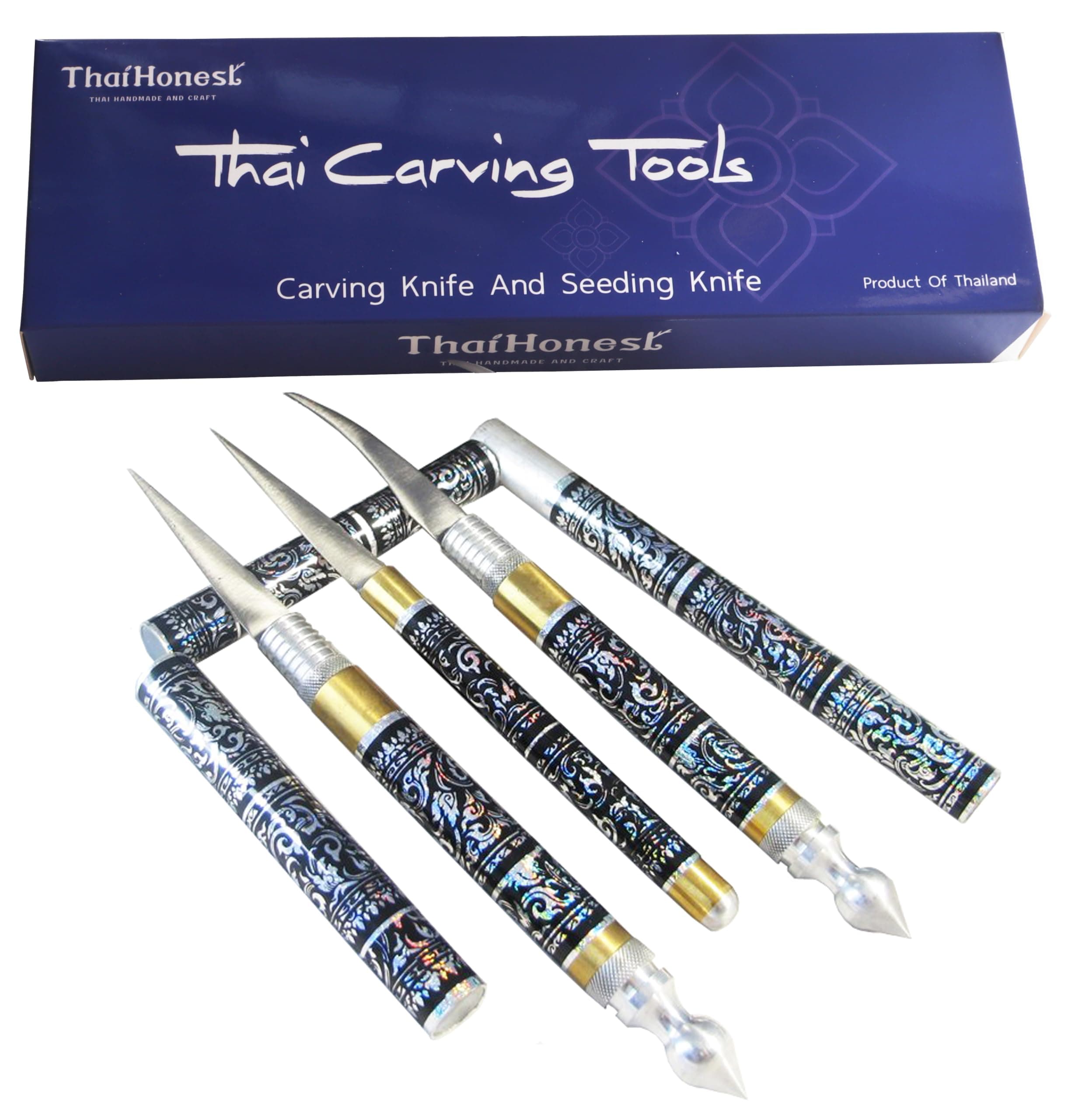 SET 3 THAI FRUIT AND SOAP CARVING KNIFE KNIVES BRASS HANDMADE BLACK COLOR