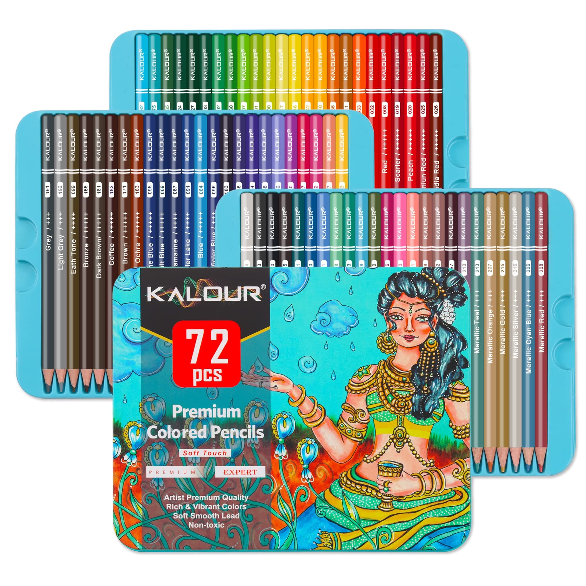 KALOUR Premium Colored Pencils,Set of 72 Colors,Artists Soft Core with Vibrant Color,Include 7 Metallic Color Pencils,Ideal for Drawing Sketching Shading,Coloring Pencils for Adults Beginners kids