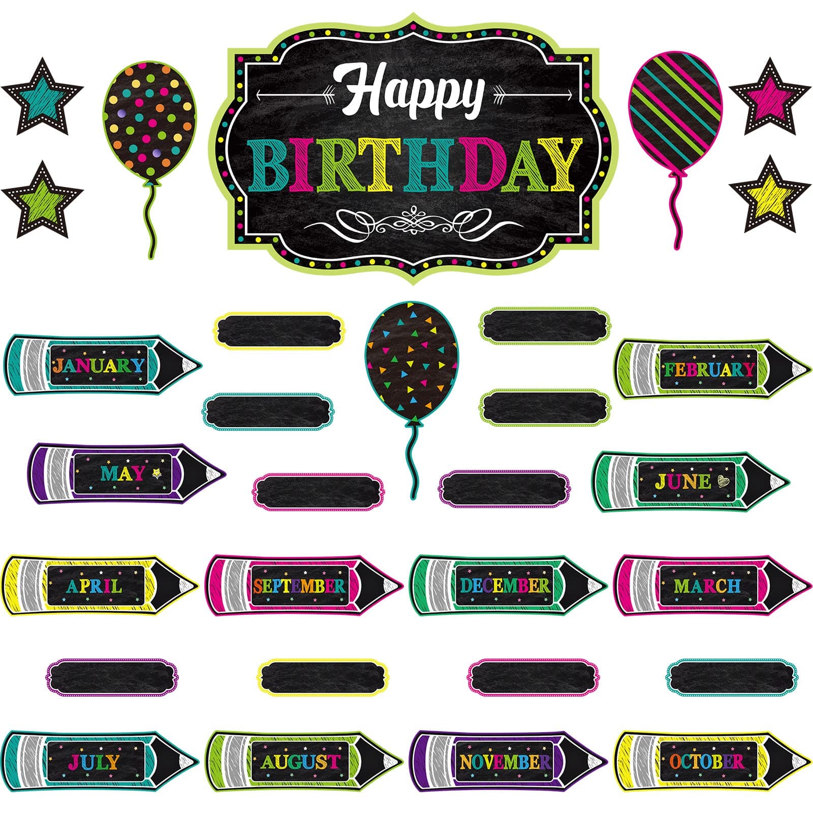 Yisong60 Pcs Happy Birthday Classroom Bulletin Board Brights Chart Poster for Classroom Decorations Set Chalkboard Brights Calendars Classrooms Poster Back to School Teacher Supplies