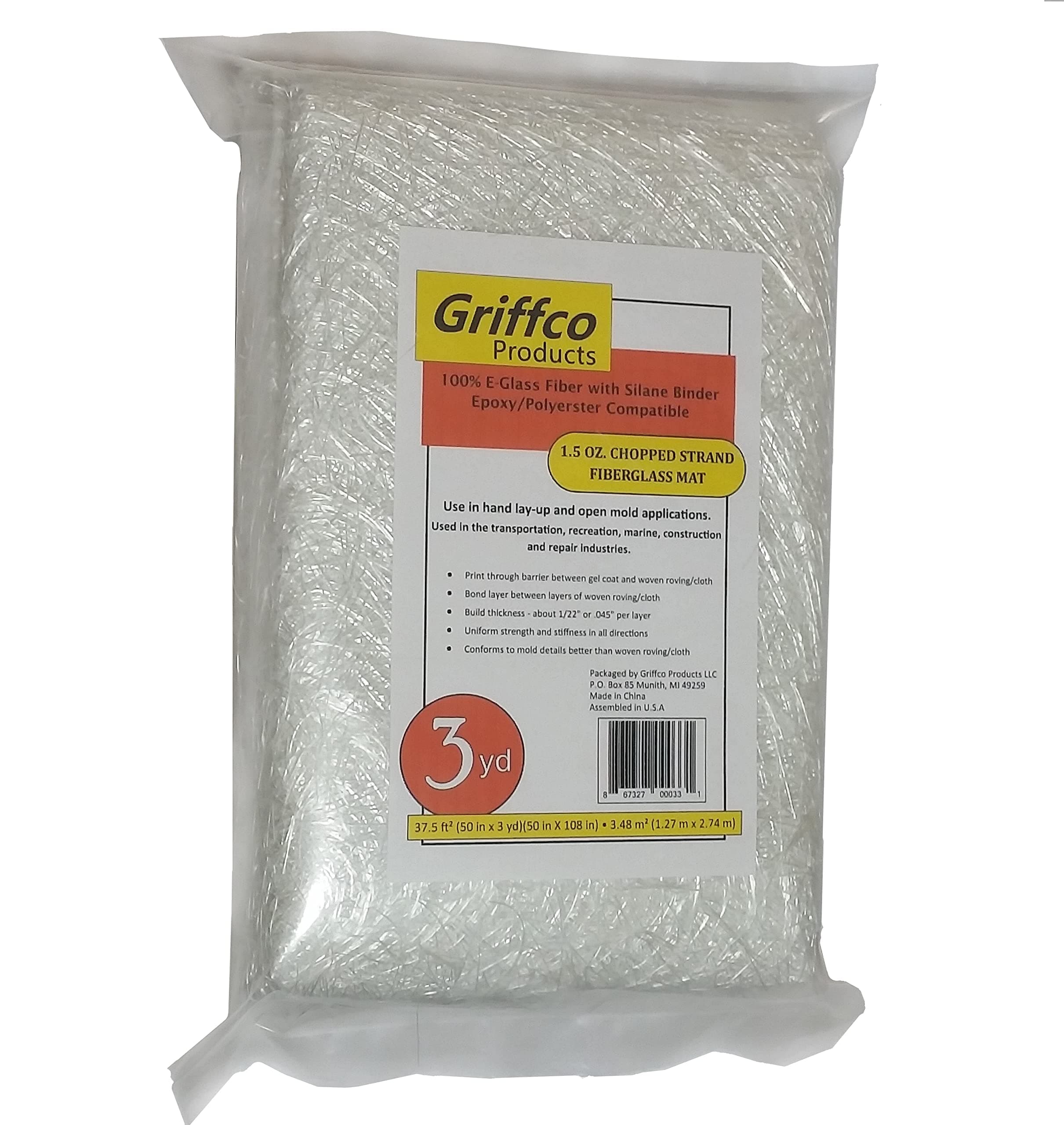 1.5 Oz. Fiberglass Chopped Strand Mat - 3 Yards X 50" Wide for Hand Layup Vacuum Bagging or Molding Composites with Epoxy Polyester or Vinyl Ester Resins