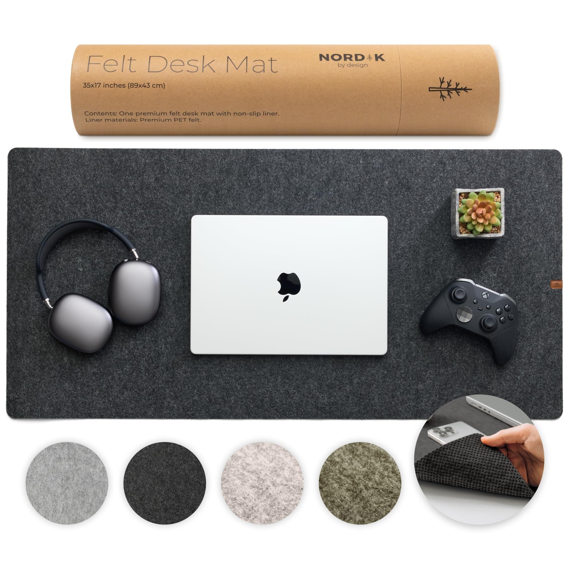 Nordik Large Felt Desk Mat - Charcoal - 89 x 43 cm - Full Desk Cover Keyboard and Mouse Mat - Protector Pad and Matt - Deskmat Blotter for Office