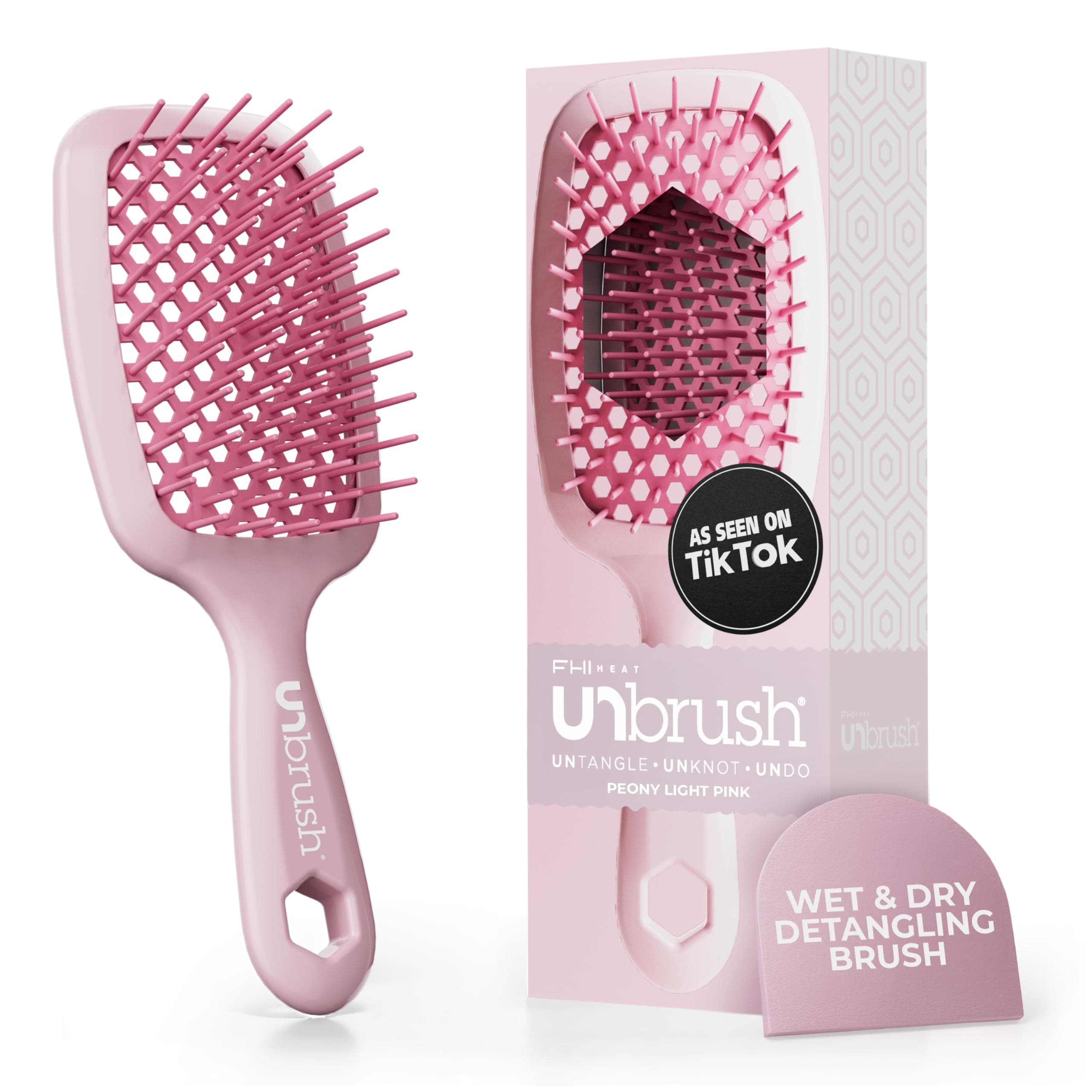FHI Heat UNbrush Detangling Brush for Pain-Free Brushing on All Wet or Dry Hair Types — Durable DuoFlex Anti-Static Bristles, Lightweight Handle, Vented Hair Brush