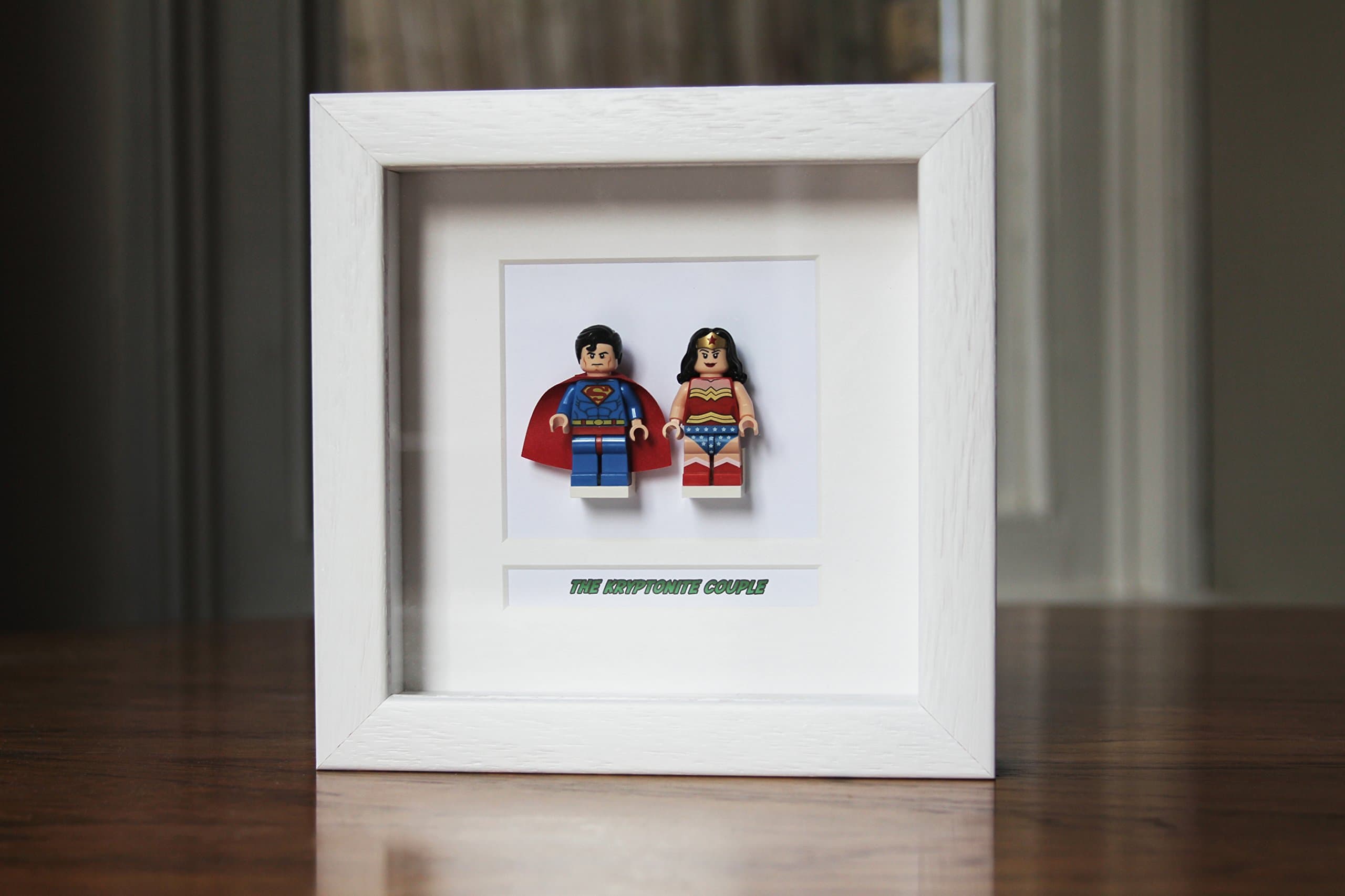 Superheroes Framed Mini Figures Superman & Wonder Woman made from Lego