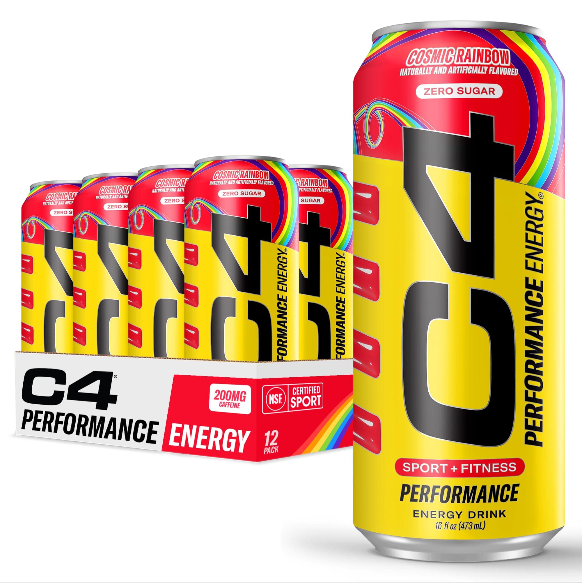 Cellucor C4 Energy Drink, Skittles, Carbonated Sugar Free Pre Workout Performance Drink with no Artificial Colors or Dyes, 16 Oz, Pack of 12