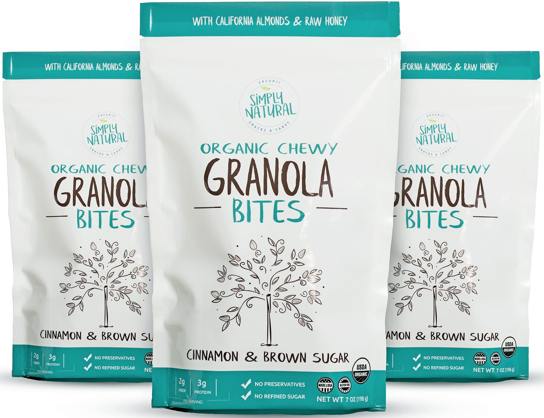 Simply Natural Organic Chewy Granola Cookie Bites, Energy Bar Snacks, Cinnamon & Brown Sugar, 7 Ounce Pouch, (Pack of 3)