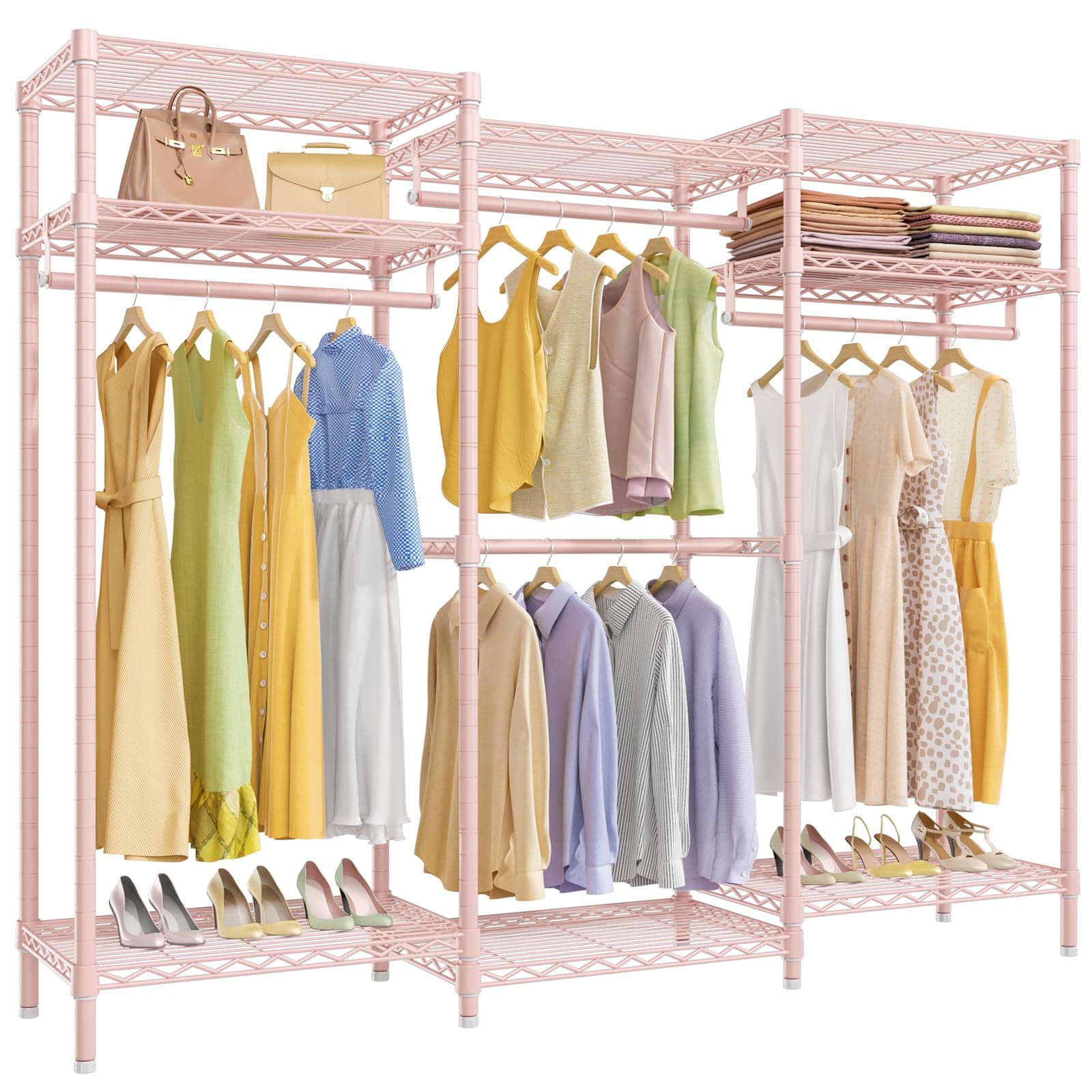 VIPEK V5i Garment Rack Heavy Duty Clothes Racks for Hanging Clothes, 70in Wide Portable Wardrobe Closet Freestanding Closet Racks Metal Clothing Rack with 8 Adjustable Shelves, Max Load 890lbs, Pink