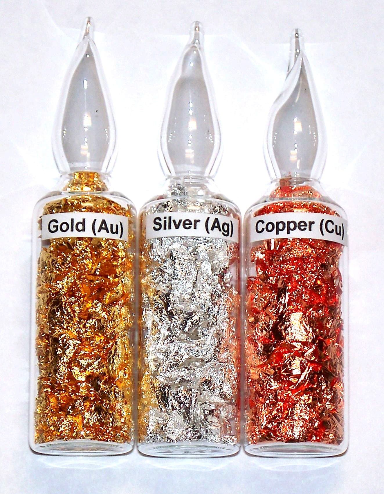 Gold, Silver, Copper Metal Element Sample in Sealed 5ml Glass Ampules - The Complete 11th Column of the Periodic Table - Great for Collections, Displays, Education and Gifts