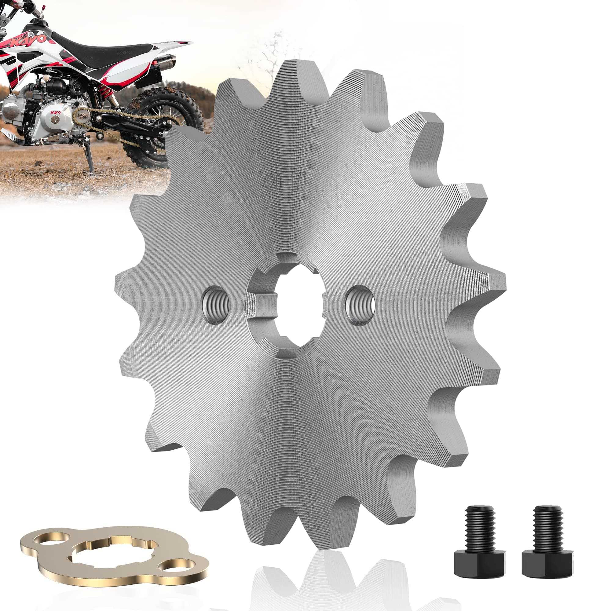 RUTU 420 17T 17mm Countershaft Engine Sprocket Drive Gear - 17T Front Bike Sprocket With Retainer Plate Sets - Parts for 50, 70, 90, 110, 125cc Dirt Pit & Mini Bikes, ATVs, Go Kart