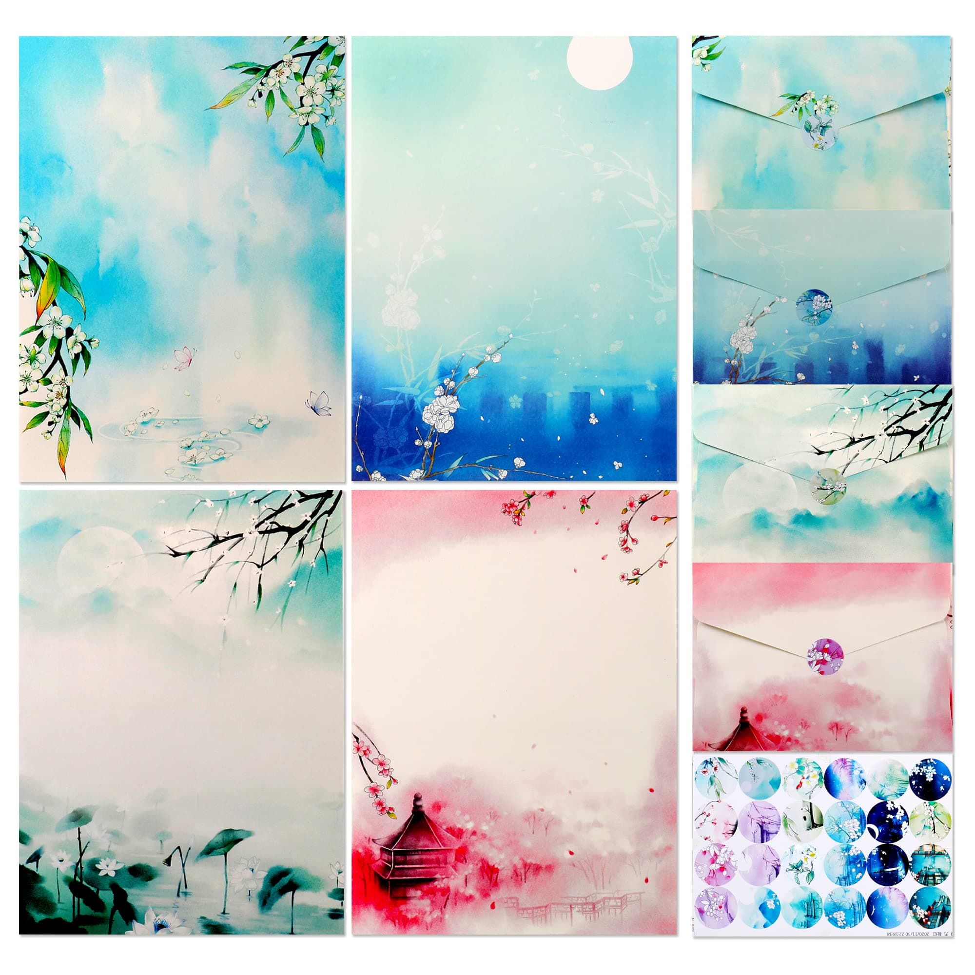 SUNSWEI Writing Stationary Paper Set, A4 Letter Writing Paper Letter Sets, 32 PCS Assorted Color Letter Papers and 16 PCS Envelopes