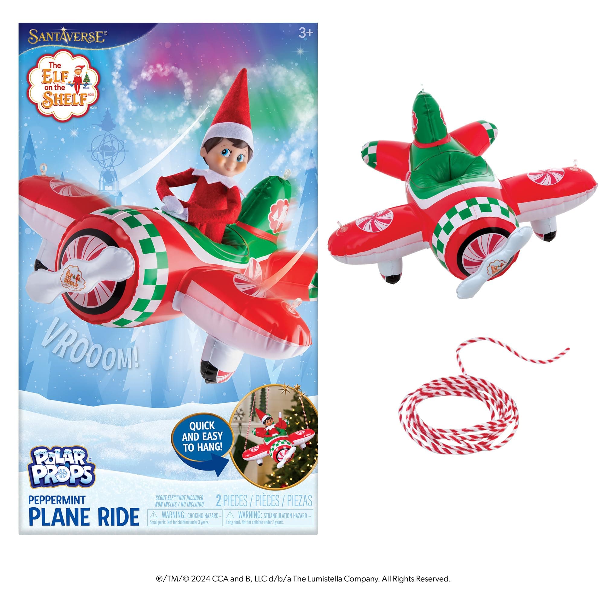 The Elf on the Shelf Polar Props Peppermint Plane Ride - Official Plane for Your Scout Elves - Includes Inflatable Plane and Cable - Scout Elf Not Included