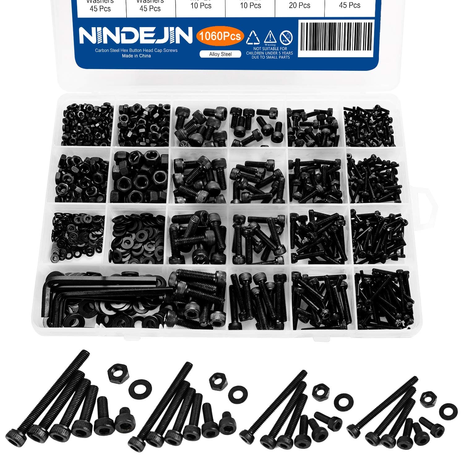 NINDEJIN 1060pcs Carbon Steel Screws Assortment Kit