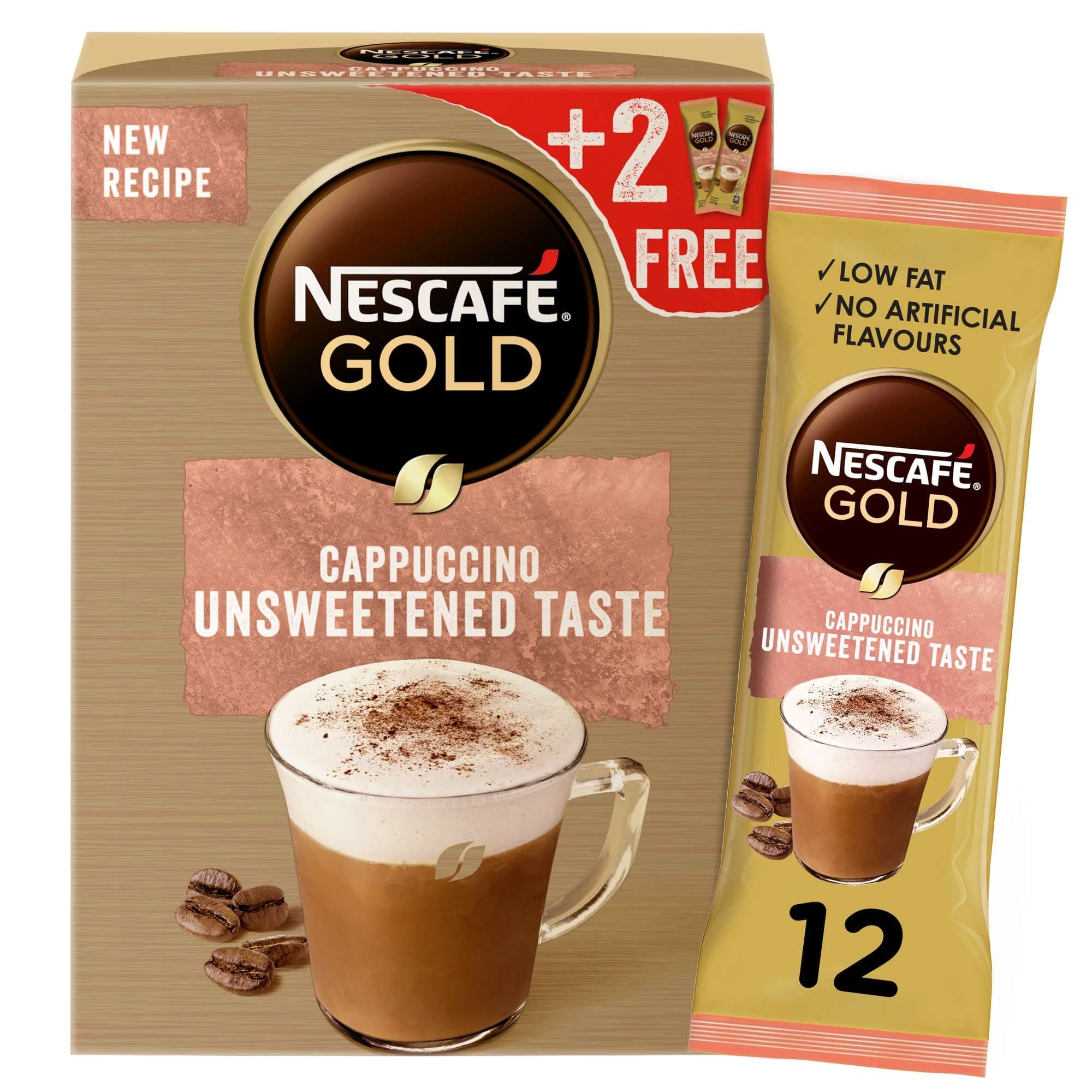 Nescafe Gold Cappuccino Unsweetened Coffee Mix Sachet, 14.2G (10+2 Sachets Free), Brown