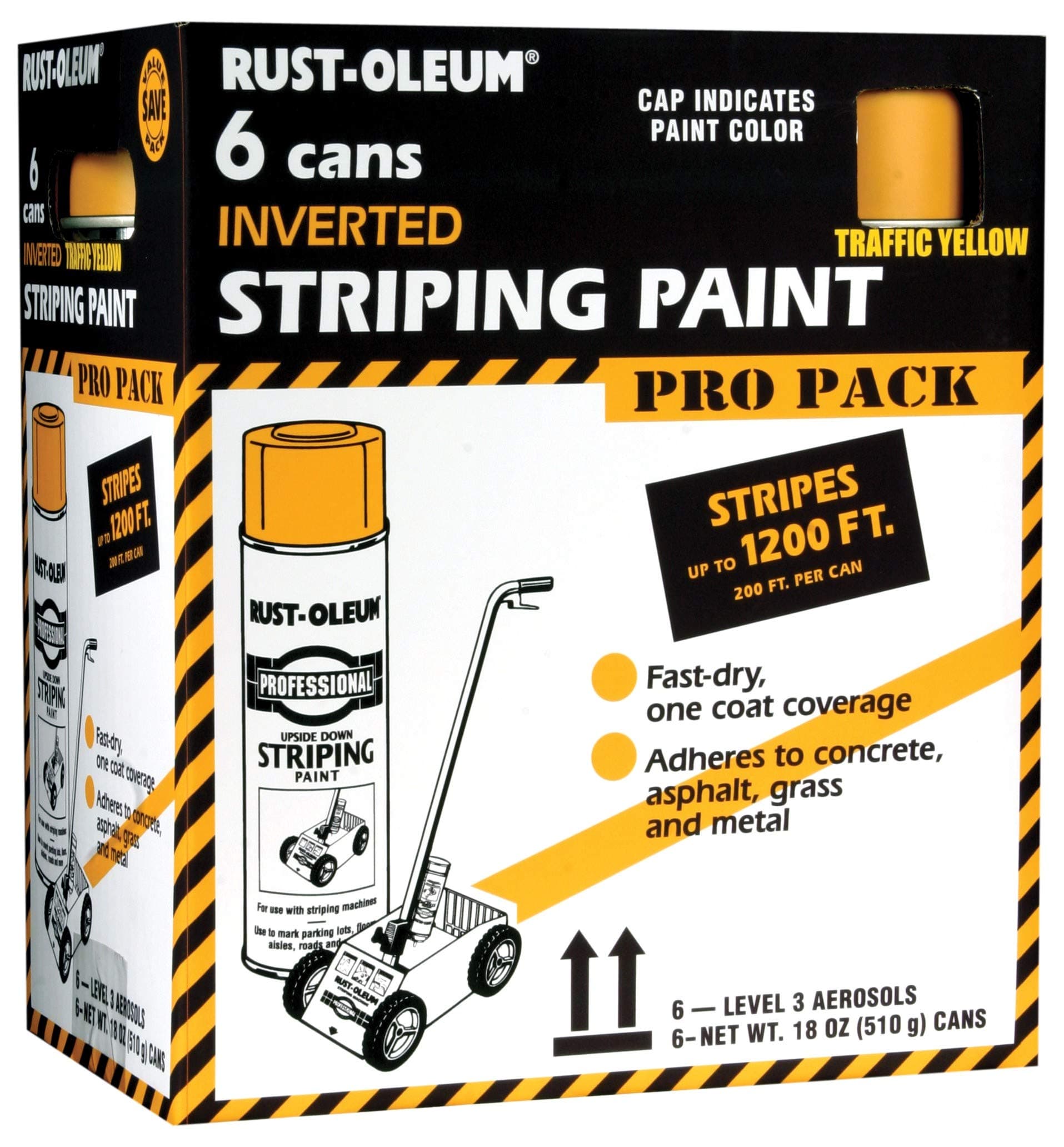 Rust-Oleum P2548849 18-Ounce Spray Paint Striping Paint Contractor, Yellow, 6 Pack