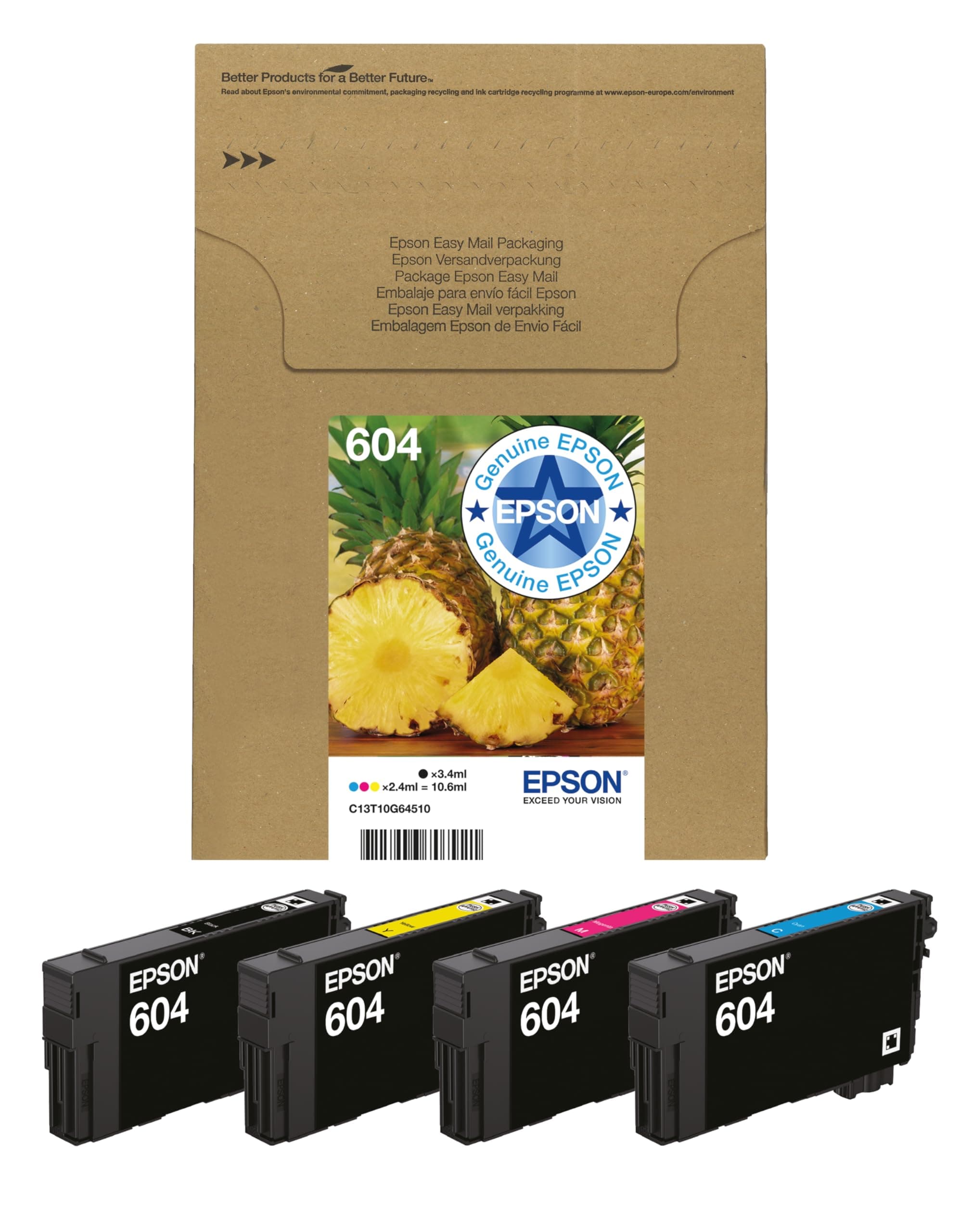 604 Pineapple, Genuine Multipack, Eco-Friendly Packaging, 4-Colours Ink Cartridges