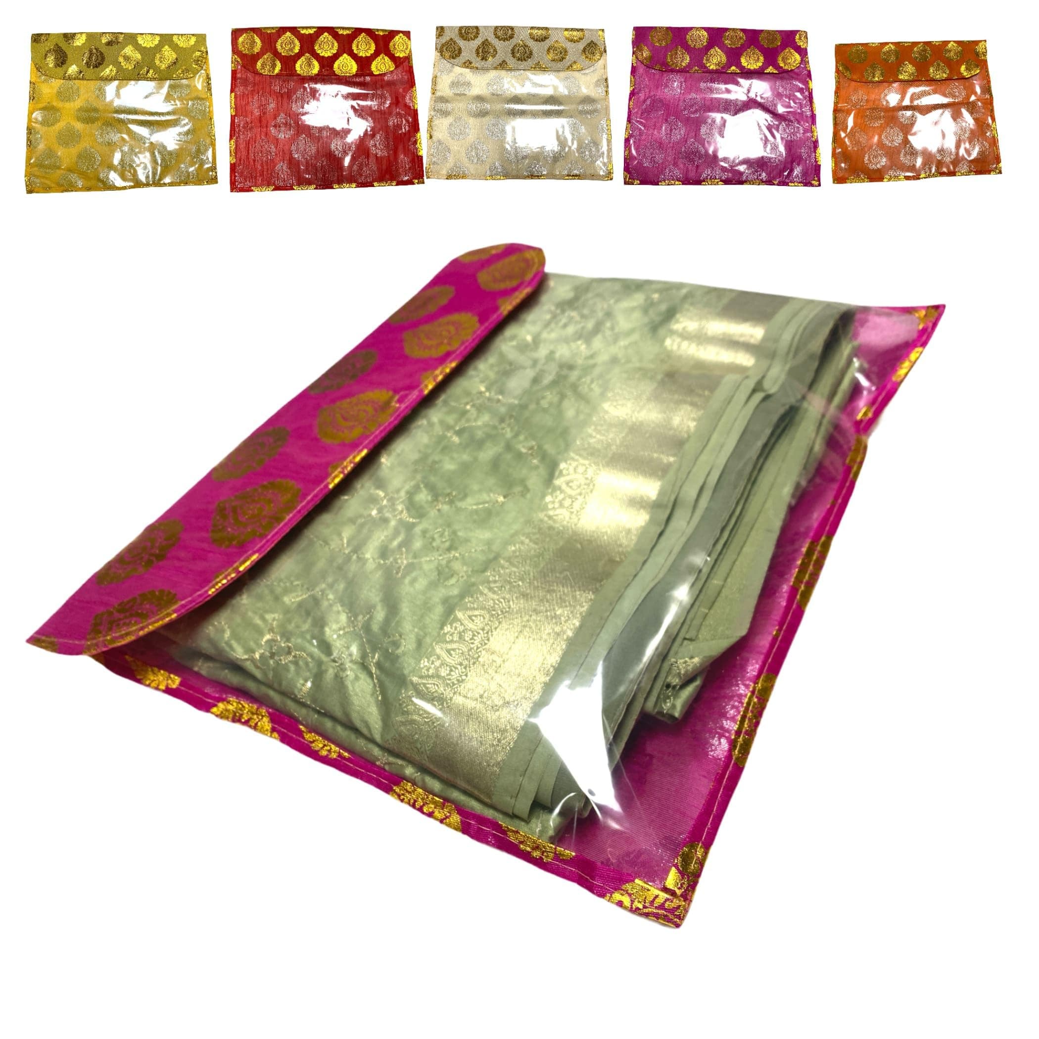 LoveNspire 5 Assorted Brocade Sari Bags with Zipper Closure Clothes Organizer Sari Storage Bag for Wardrobe and Gifting Storage Wedding Favor Cloth Case Birthday