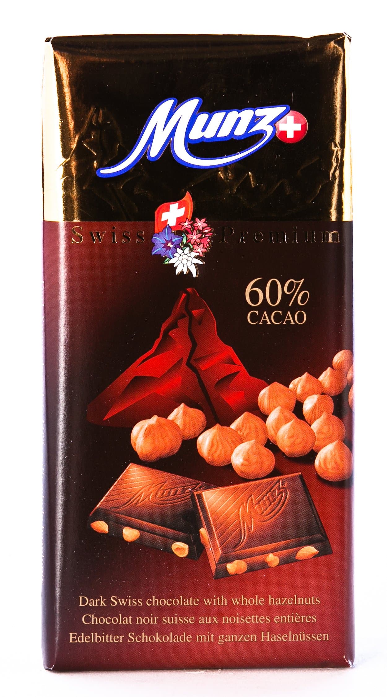 Munz Swiss 60% Dark Chocolate With Whole Hazelnuts