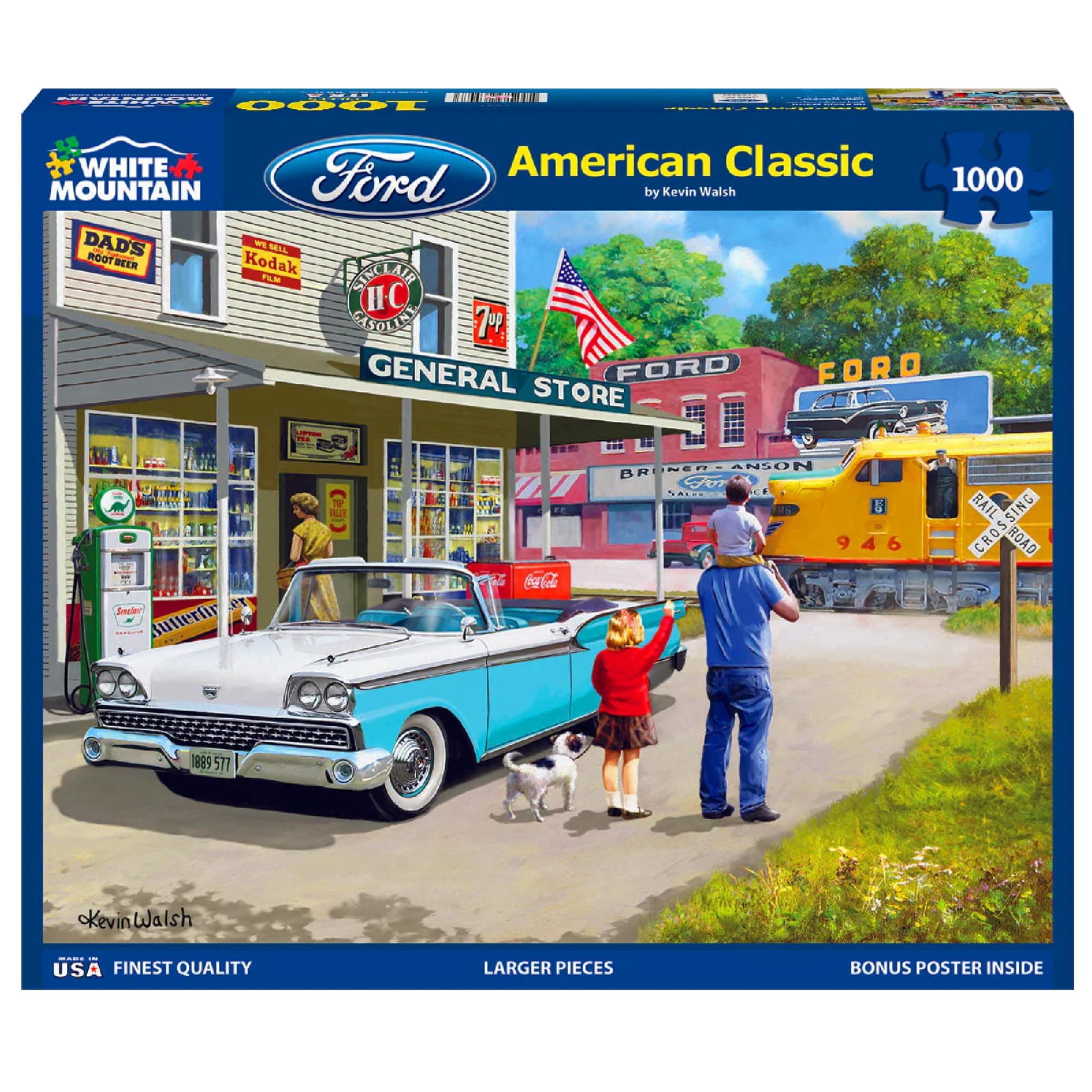 1000 Piece Jigsaw Puzzle Vintage Classic Car Scene Puzzles with Large Pieces for Adults and Family 24"x30" – Ford American Classic