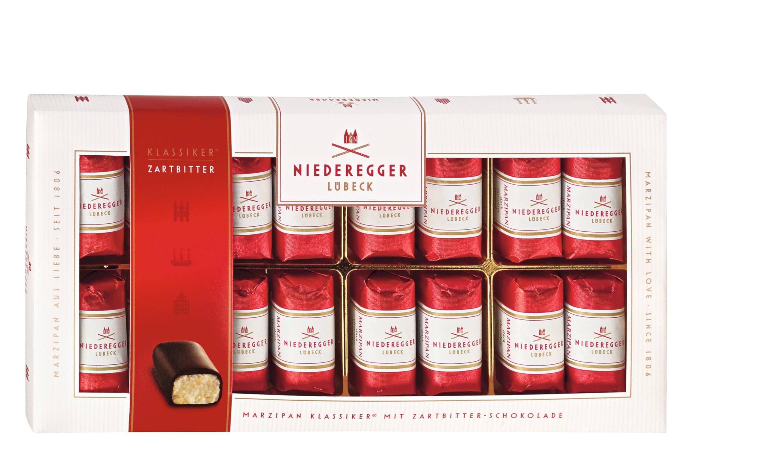 Niederegger Classic Loaves: Pure Marzipan Covered in Crisp and Dark Chocolate, 200g / 7oz. |16 Pieces per Box | Premium, Handcrafted, Authentic | Made in Germany since 1806 | Kosher