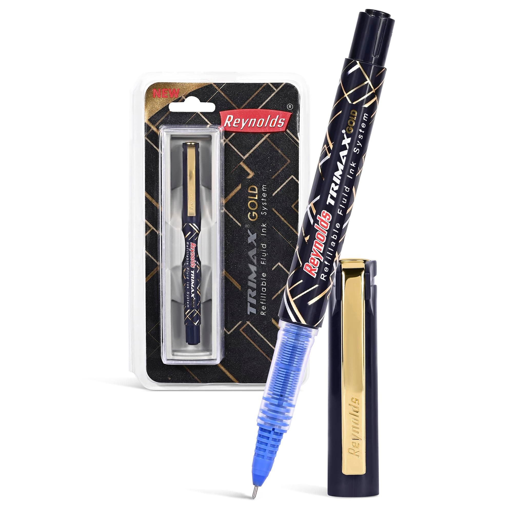 Reynolds TRIMAX GOLD RollerBall Pen SET - 1 PEN BLUE | PREMIUM PEN FOR GIFTING | LUXURY PENS FOR WRITING | PEN FOR PROFESSIONALS | 0.5 mm TIP SIZE