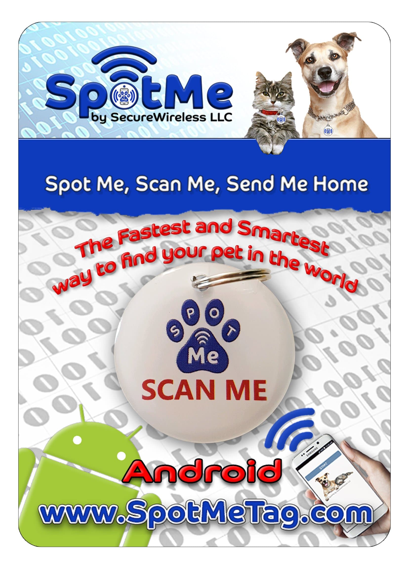 SpotMeTag Smart Pet Tag ID, Instant Notifications Including Google Map Location, NFC