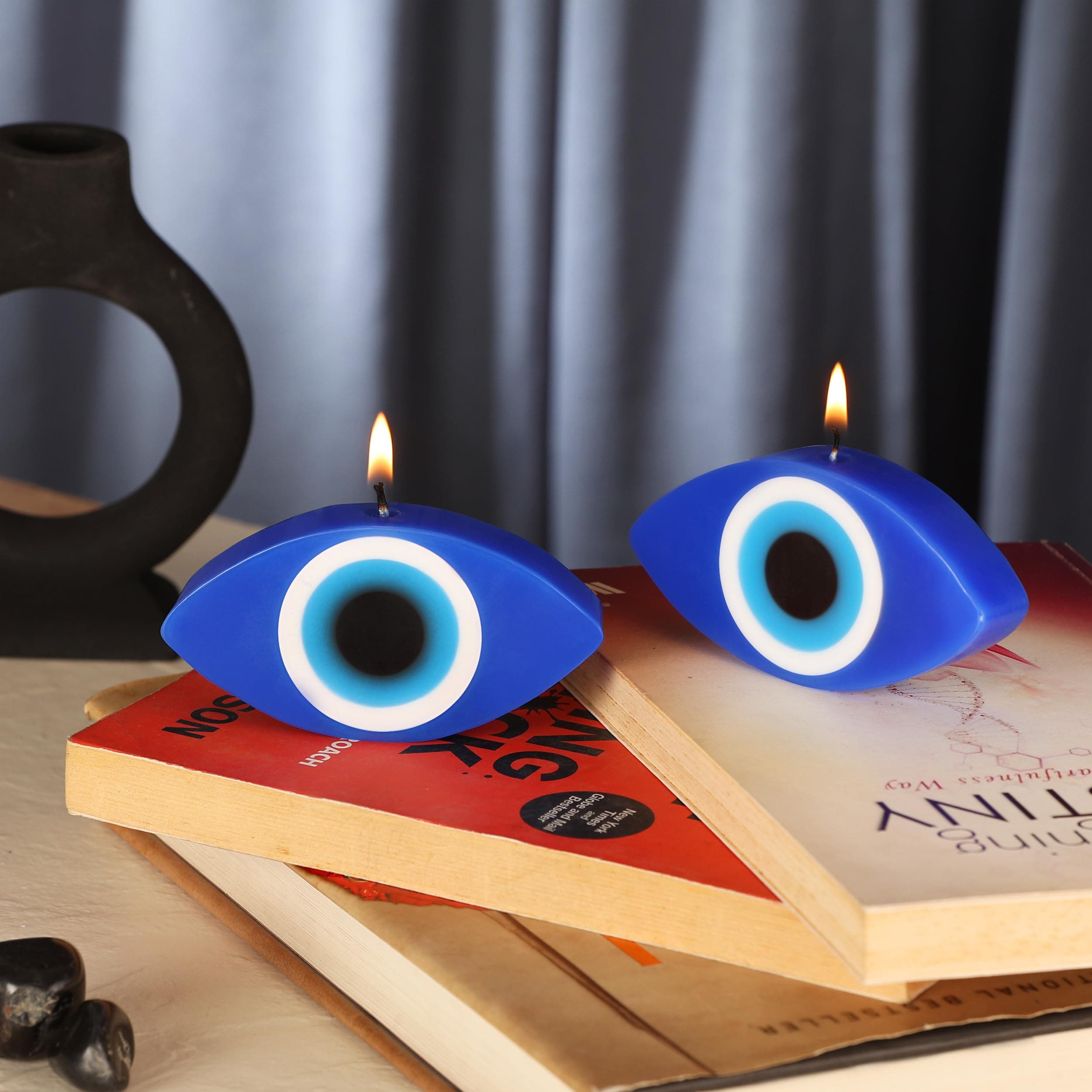 by Parkash Candles Blue Evil Eye Candle Gift Nazar Home Decor Handmade Candles Desk Sculpture Decoration for House || Bedroom || Living Room || Set of 2 (Evil EYE)
