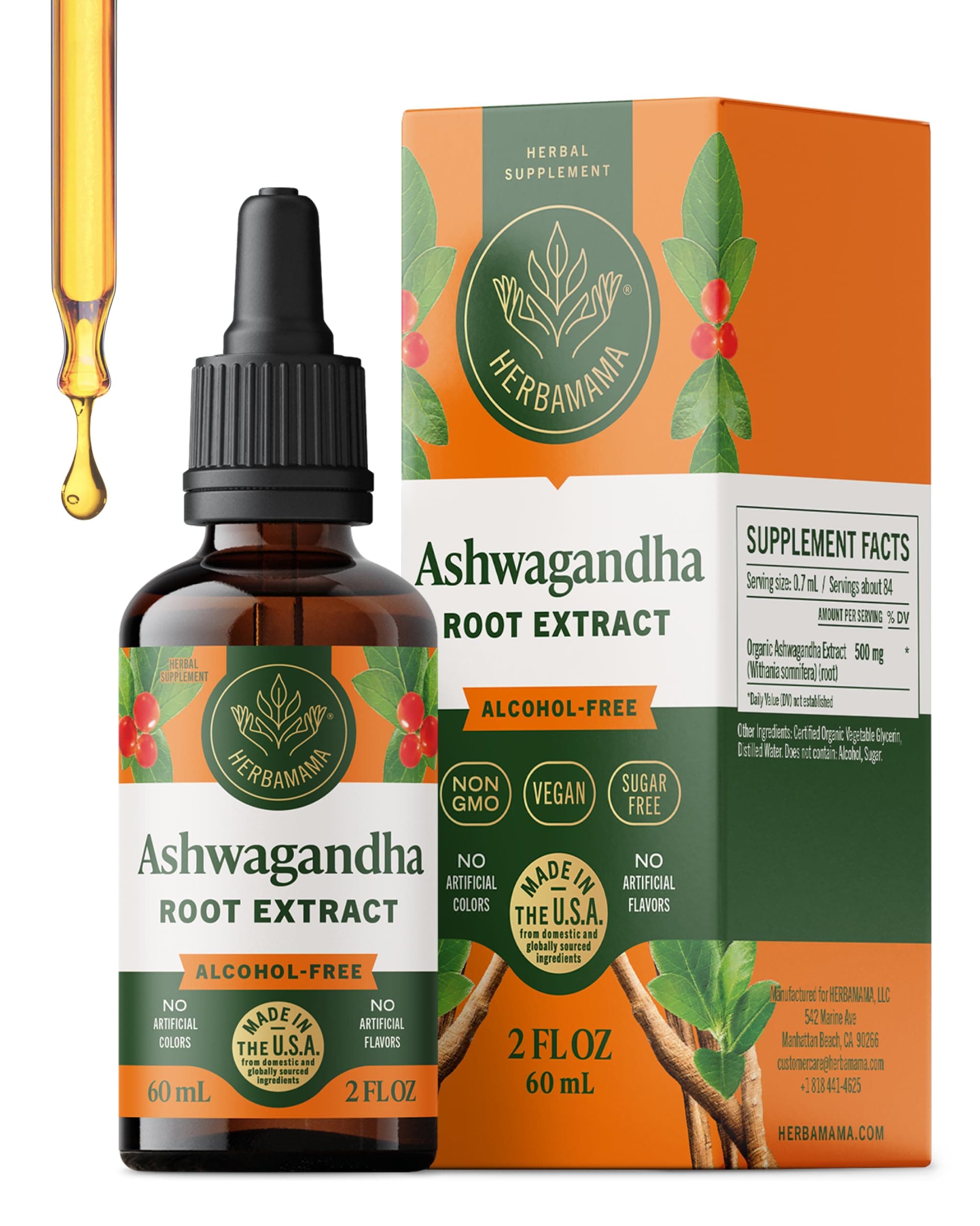 Ashwagandha Liquid Drops - Vegan Ashwagandha Root Extract for Calm & Mood Support - Non-GMO, Alcohol & Sugar-Free Calming Supplement for Adults, 28-Day Supply