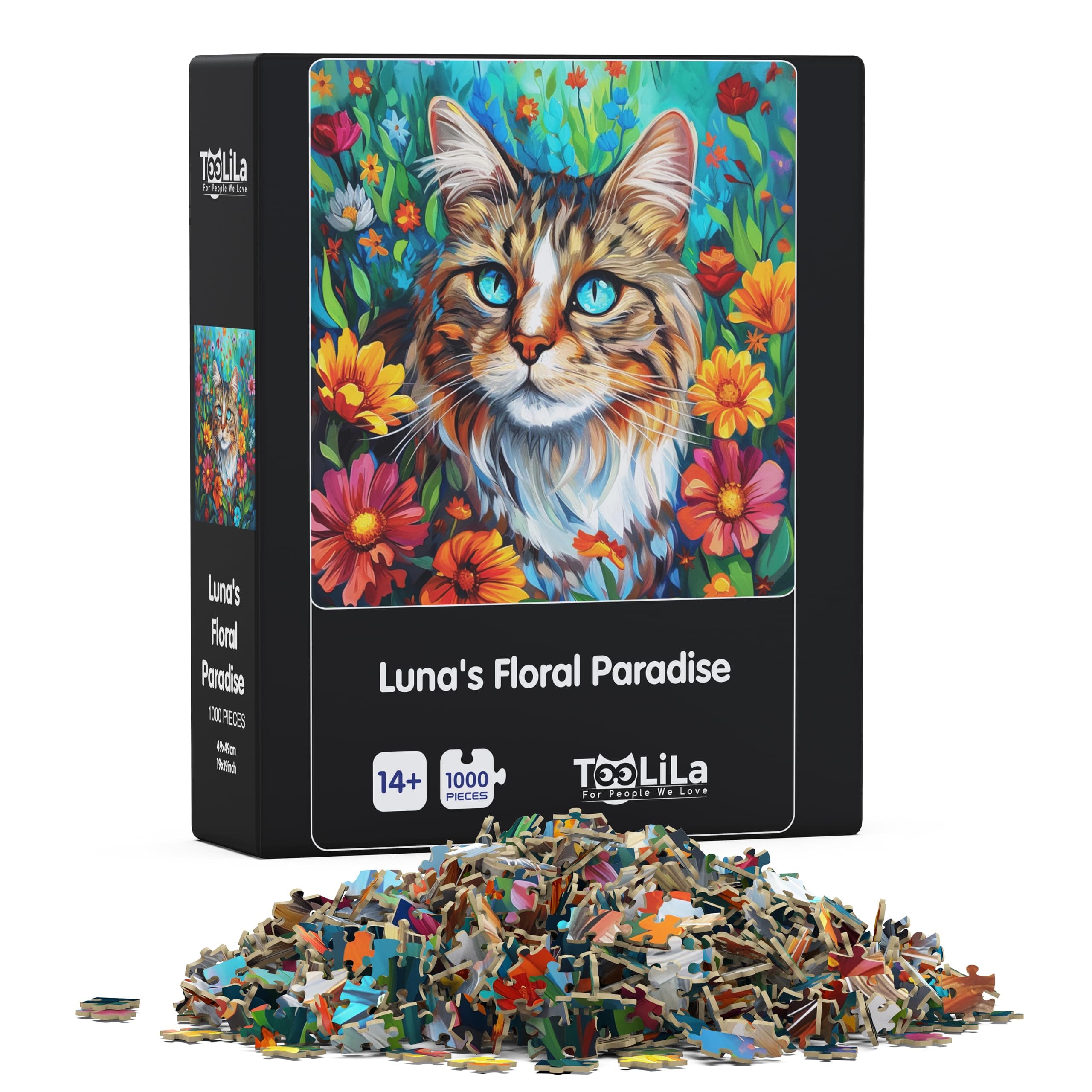 1000 Piece Cat Puzzle for Adults, 20x28 Inches, Jigsaw Puzzles 1000 Pieces, High-Resolution 300 DPI, Includes Original Poster, Unique Color Box (Luna's)