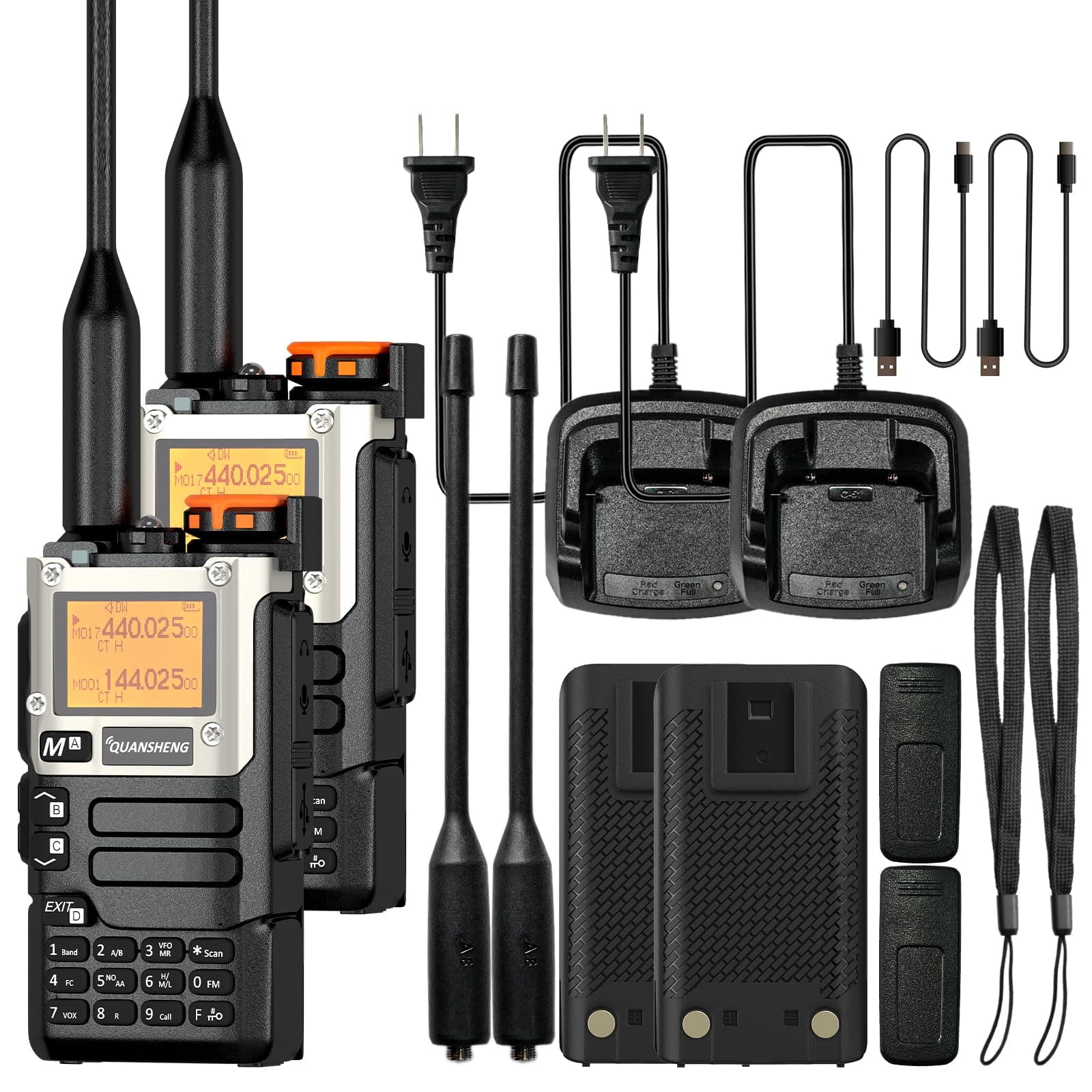 2 Packs Quansheng UV-K5(8) Radio USB-C Charging UV-K6 Two Way Radio Long Range with NOAA for Adults 5W UHF/VHF Dual Band DTMF AM FM Walkie Talkie Rechargeable