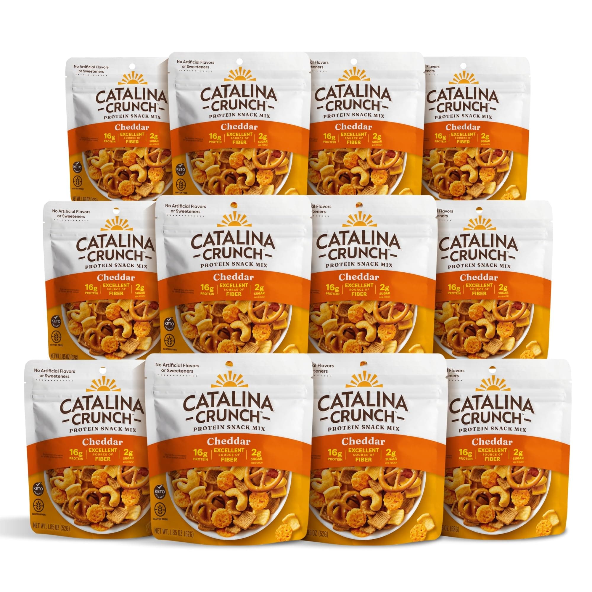 Catalina Crunch Protein Grab & Go Snack Mix with Cheese Crisps | 16g Protein, 2g Sugar per Pouch | Good Source of Fiber, Keto, Gluten Free | Cheddar, 1.85 oz (Pack of 12)