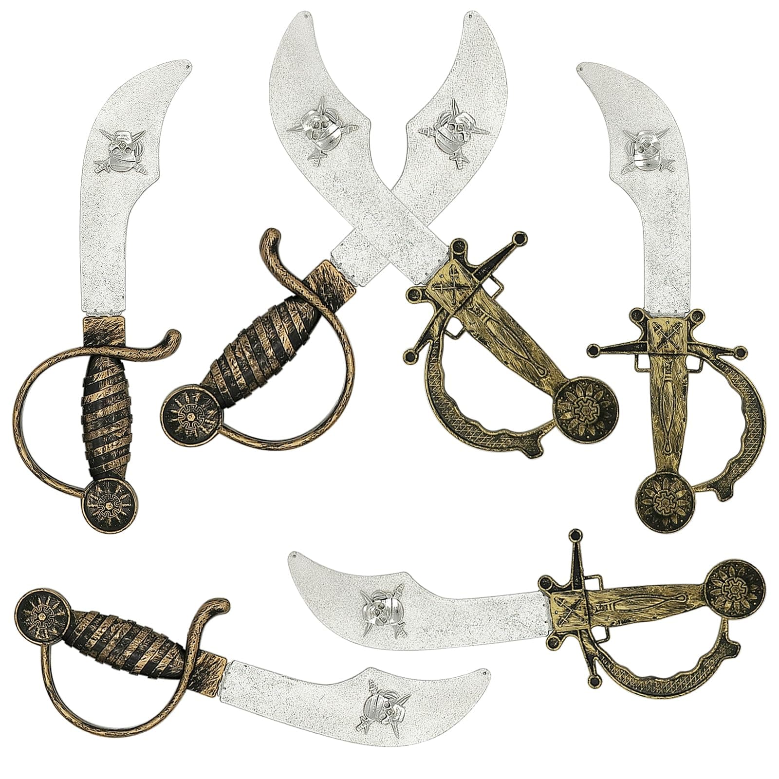 6 pcs Plastic Pirate Swords Set - Kids Pirate Cosplay Cutlass Supplies Pirate Toy Weapon for Dress-Up, Pretend Play, Party Favors, Halloween Costume Props
