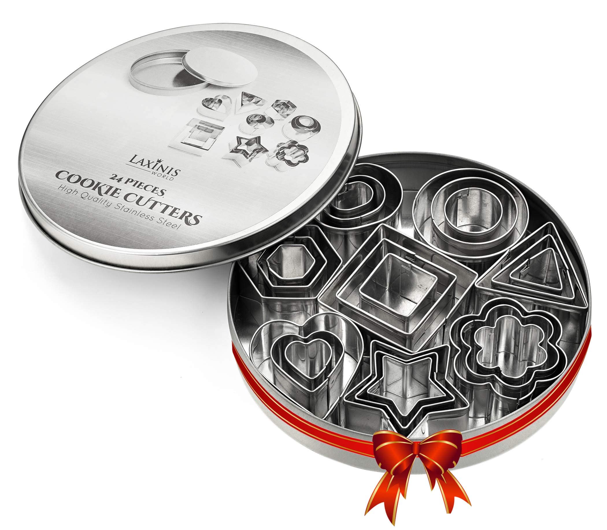 24 Piece Mini Cookie Cutter Set - Heart, Star, Flower, Geometric Shaped Assorted Sizes - Premium Stainless Steel Mini Biscuit Cutters, Fondant, Sugarpaste Cutters