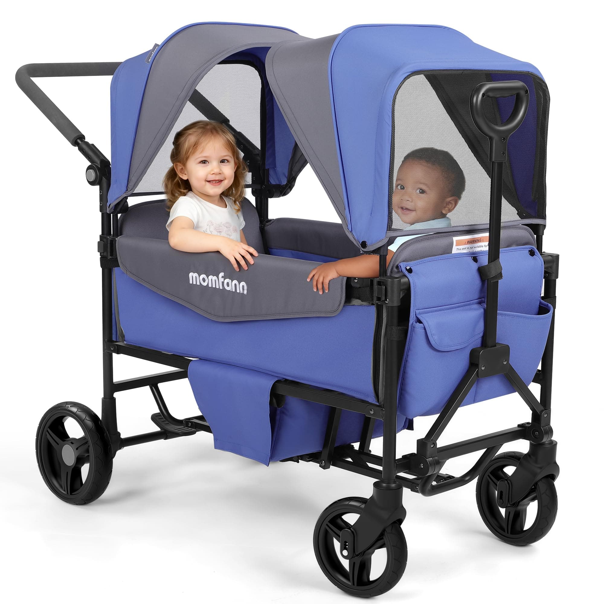 Stroller Wagon for 2 Kids,Foldable Wagon Stroller with Detachable Canopy, All-Terrain Wagon for Kids, Adjustable Push/Pull Handle, Wagon for 2 Seater Parent Organizer, Lavender Blue