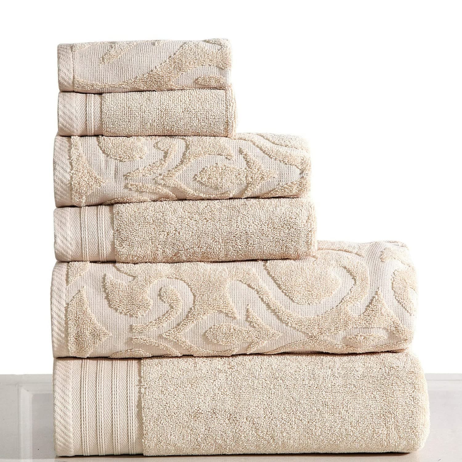 600 GSM Ultra Soft Luxurious 6-Piece Towel Set (Linen): 2 Bath Towels, 2 Hand Towels, 2 Washcloths, Long-Staple Combed Cotton, Spa Hotel Quality, Super Absorbent, Machine Washable
