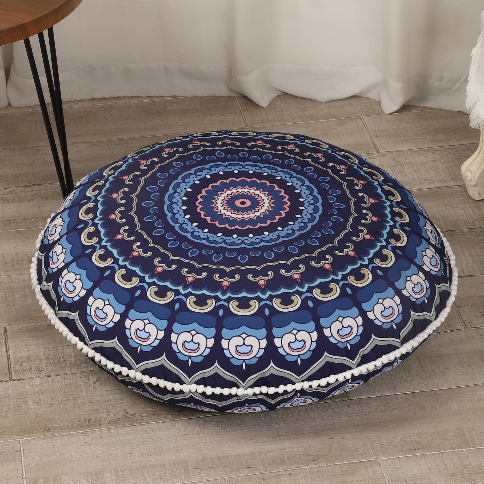32 inches Meditation Floor Cushion for Adults, Round Large Thick Floor Pillow, Memory Foam Filling, Navy Blue