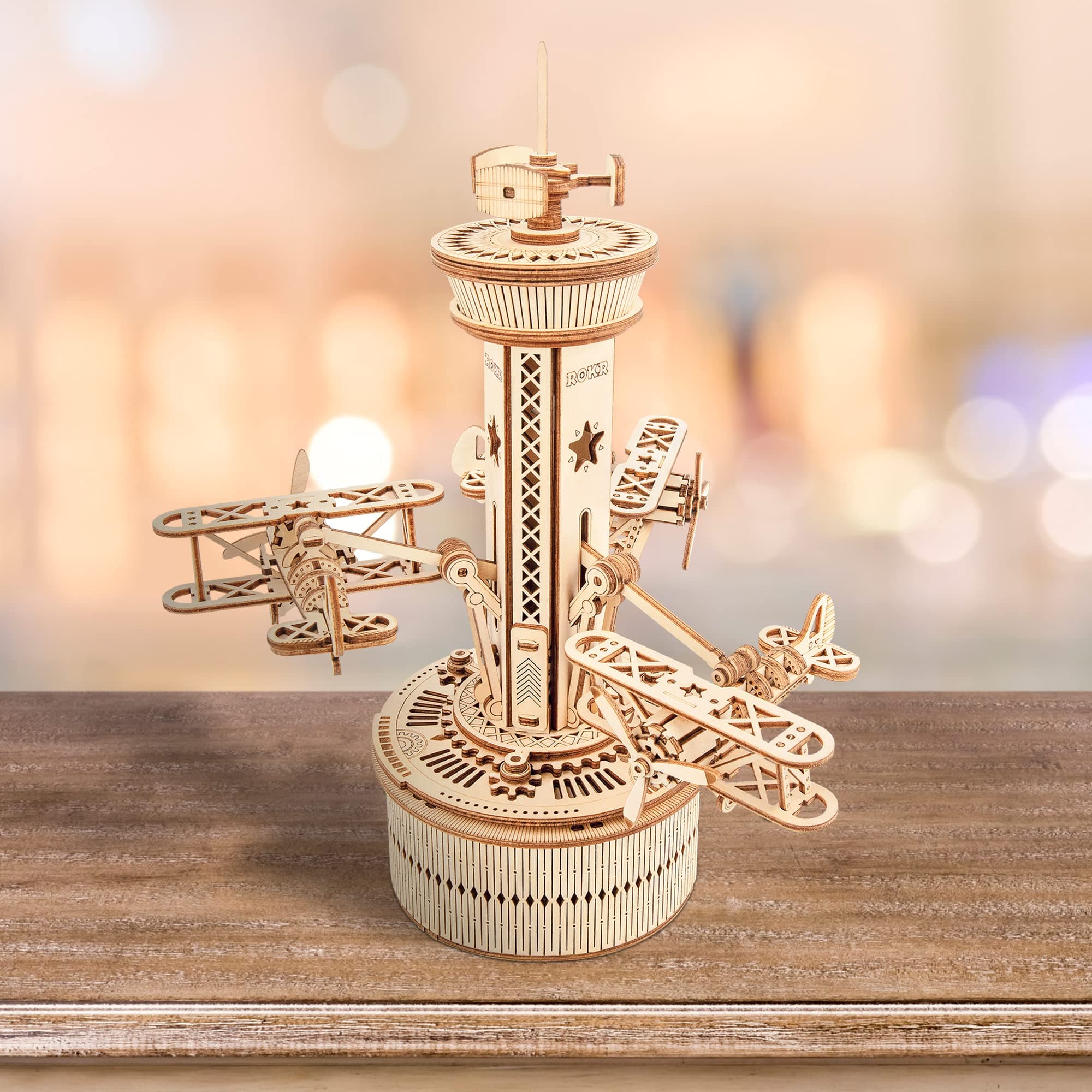 Wooden Music Box Puzzle, DIY Airplane Tower, 1 Set, Desk Decor for Adults & Teens, Non-Toxic, Hand-Eye Coordination, Gift for Boys & Girls Ages 14+