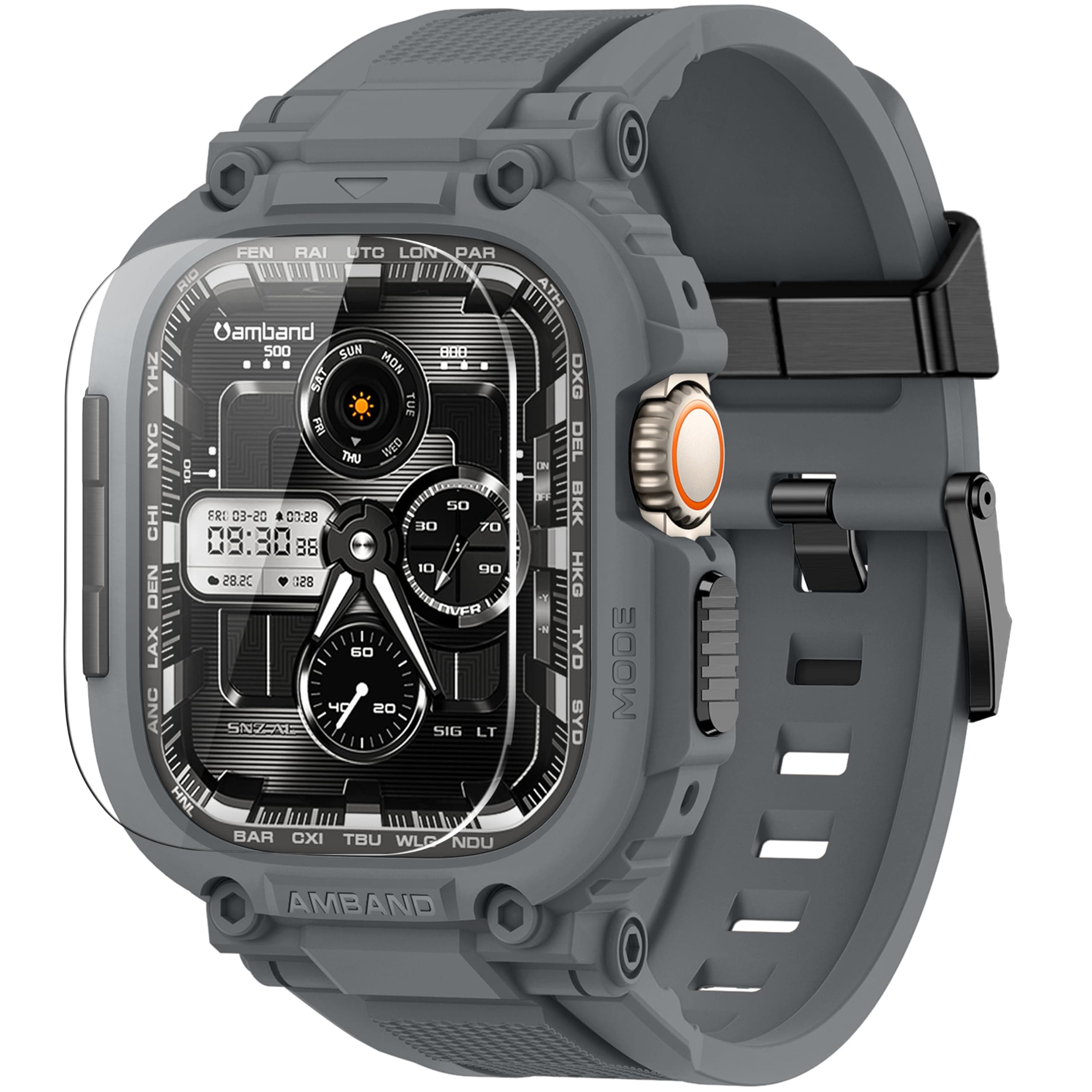 amBand M1 Sport Case Band for Apple Watch Ultra 3/2/1 & SE 3/2/1 & Series 11 10 9 8 7 6 5 4 3 49mm 46mm 45mm 44mm 42mm 41mm 40mm 38mm, Shockproof & Scratch Resistant Rugged Bumper for Men