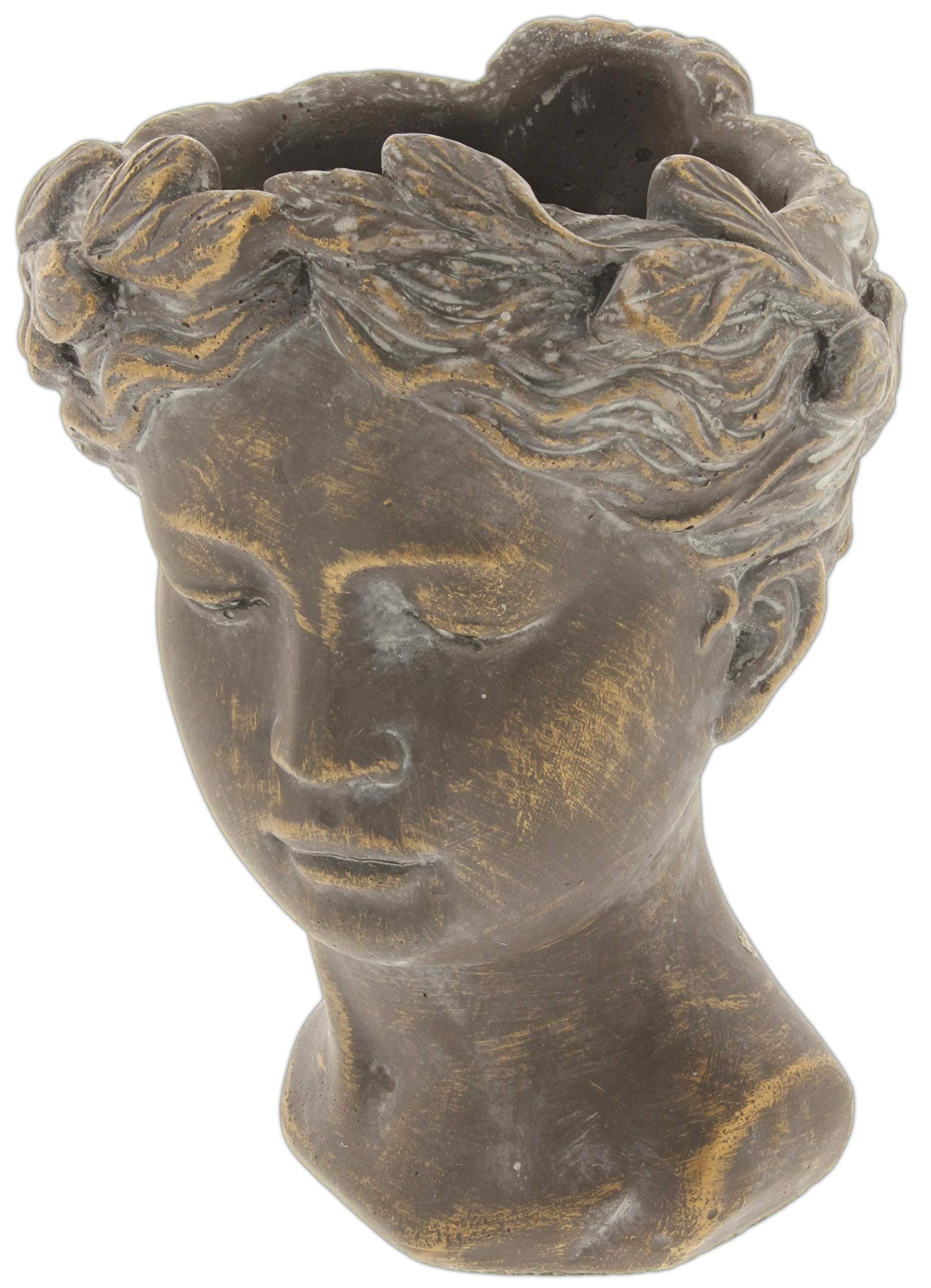 Greek/Roman Style Female Statue Head Cement Planter - Unique Planter Pot for Indoor Outdoor Home Garden Decor (8")