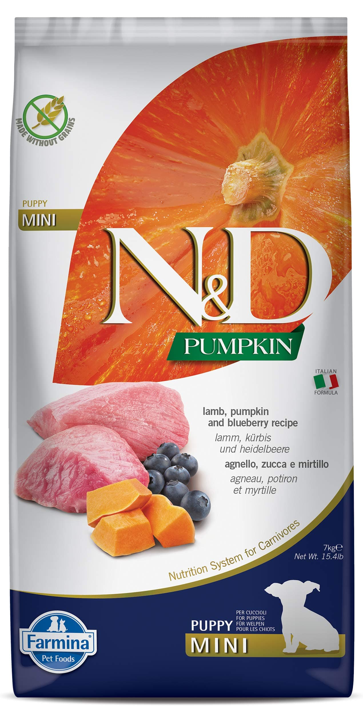 Farmina N&D Pumpkin Puppy Mini Dog Food | Lamb, Blueberry & Pumpkin |Rich in Anti-oxidants | Complete Food for Puppies | 7kg | No Artificial Preservatives