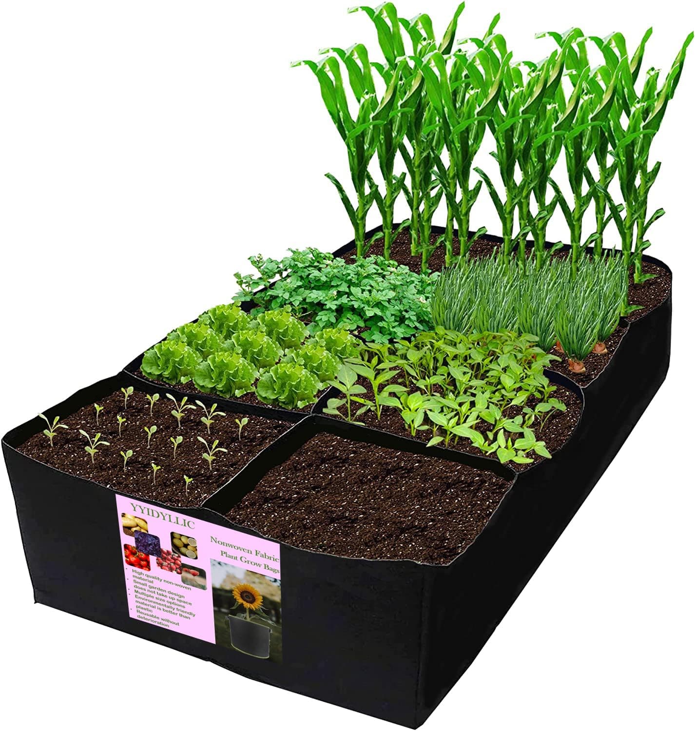 AE005-8 Oversize Rectangle Fabric Raised Garden Bed, One128-Gallon Grow Bag with 8 Compartments, Breathable Planting Containers for Balcony, Roof Gardens and Patios use.