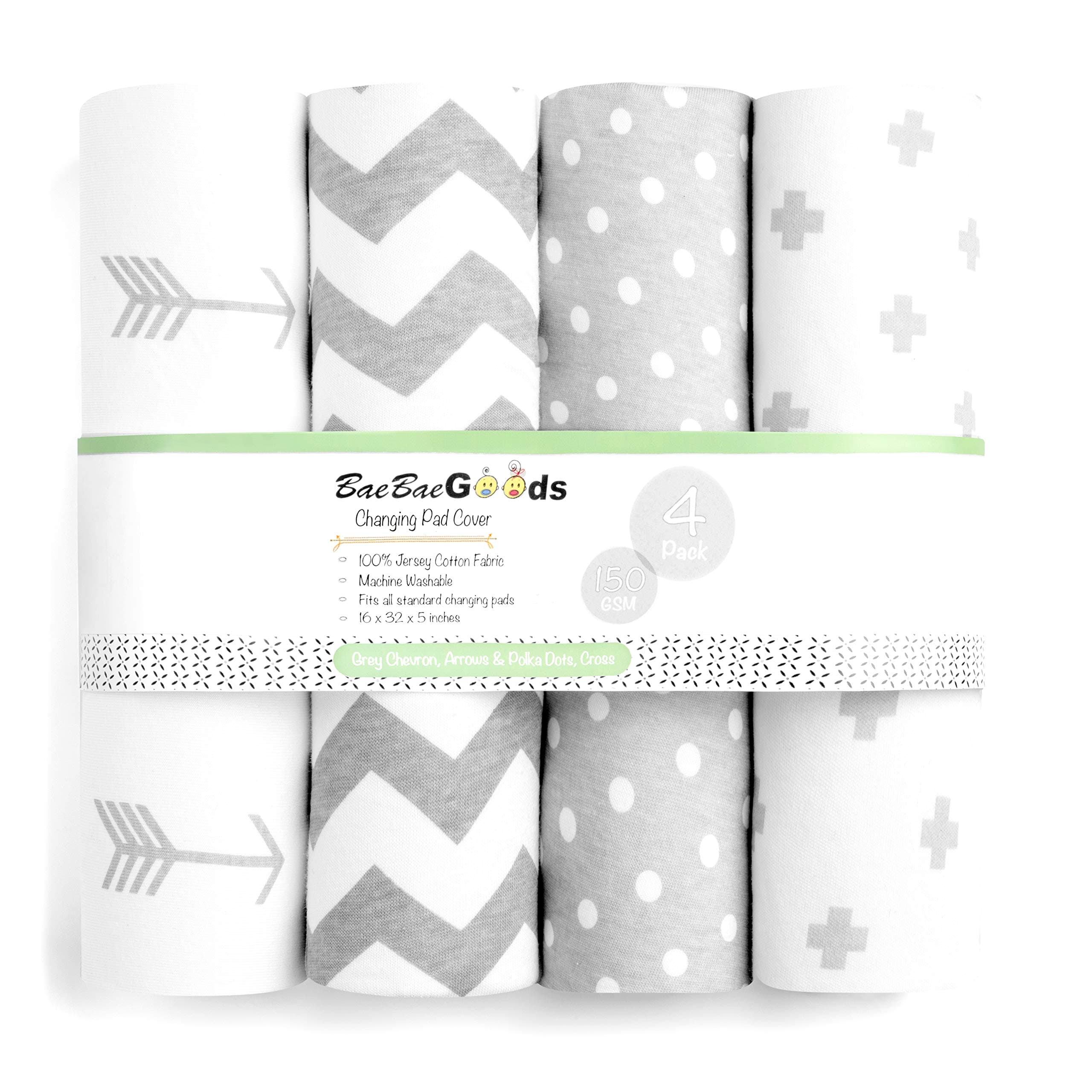 Premium Baby Changing Pad Covers 4 Pack – Boy or Girl Changing Pad Cover – Pure Jersey Machine Washable Grey and White Changing Table Cover – Diaper Changing Pad Cover Sheets