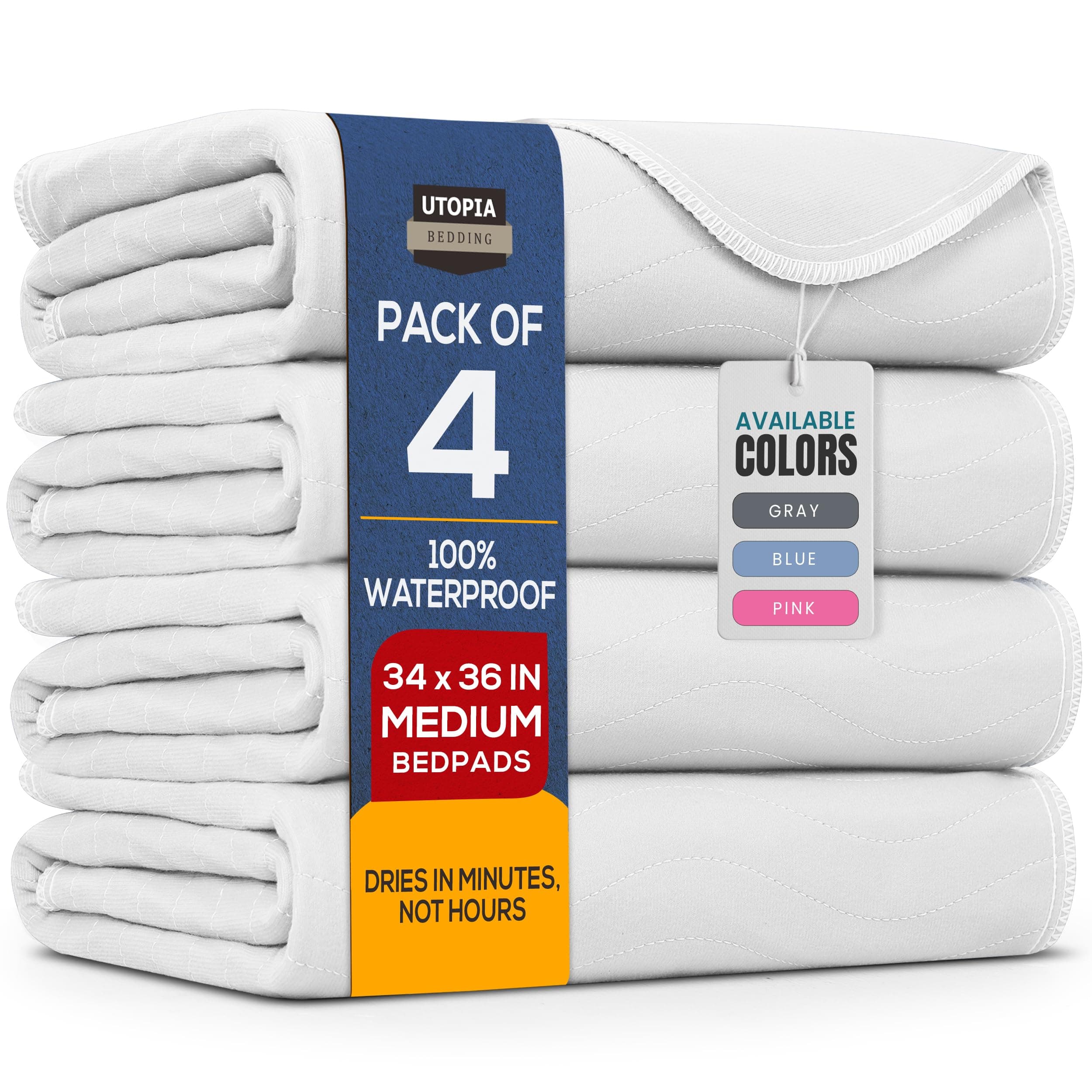 Utopia Bedding Quilted Waterproof Incontinence Pad/Underpad 34 x 36 inches (4-Pack,White)