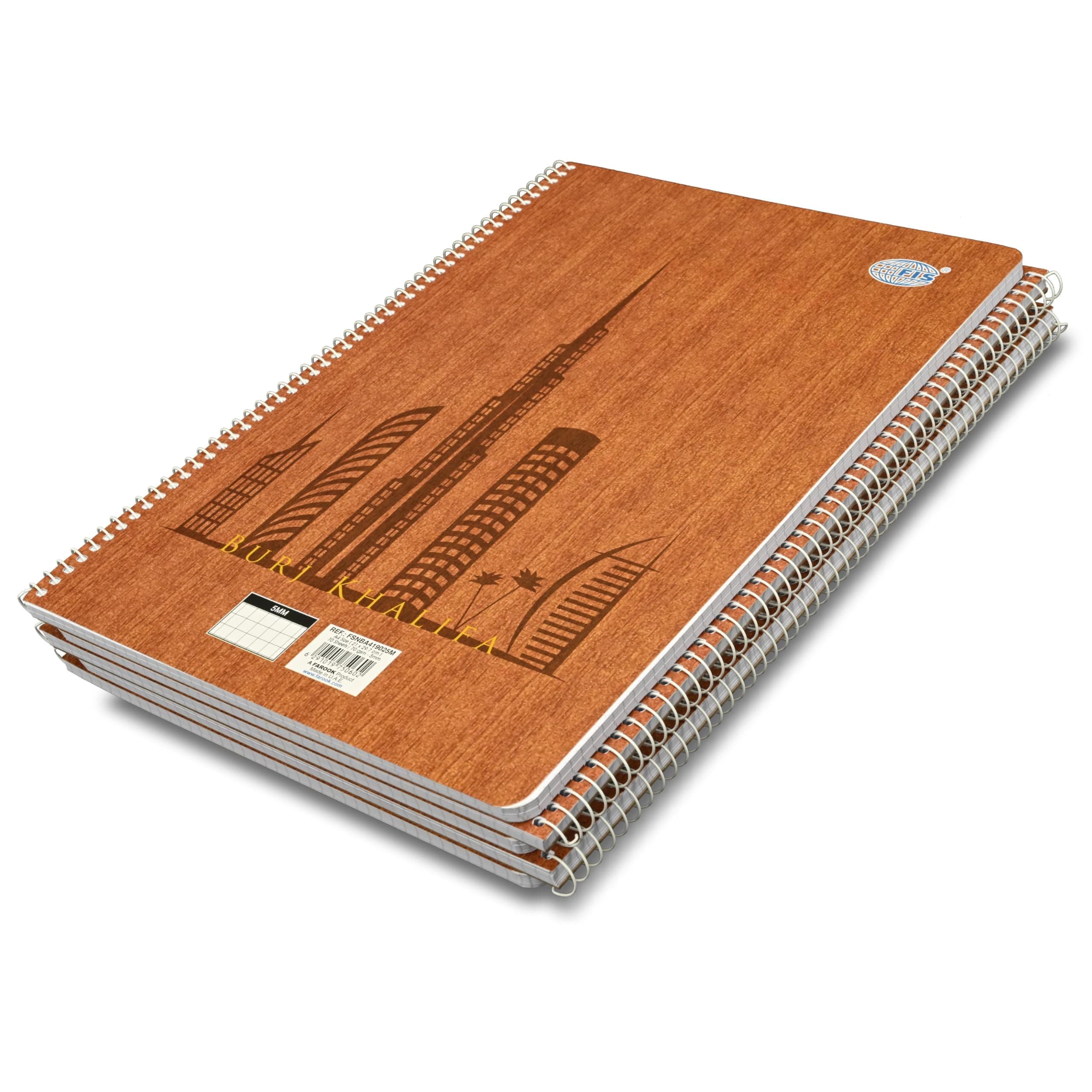 FIS Burj Khalifa Spiral Note Book, 5mm Square, (70 Sheets), 70 GSM, A4 Size 5-Piece - FSNBA419025M