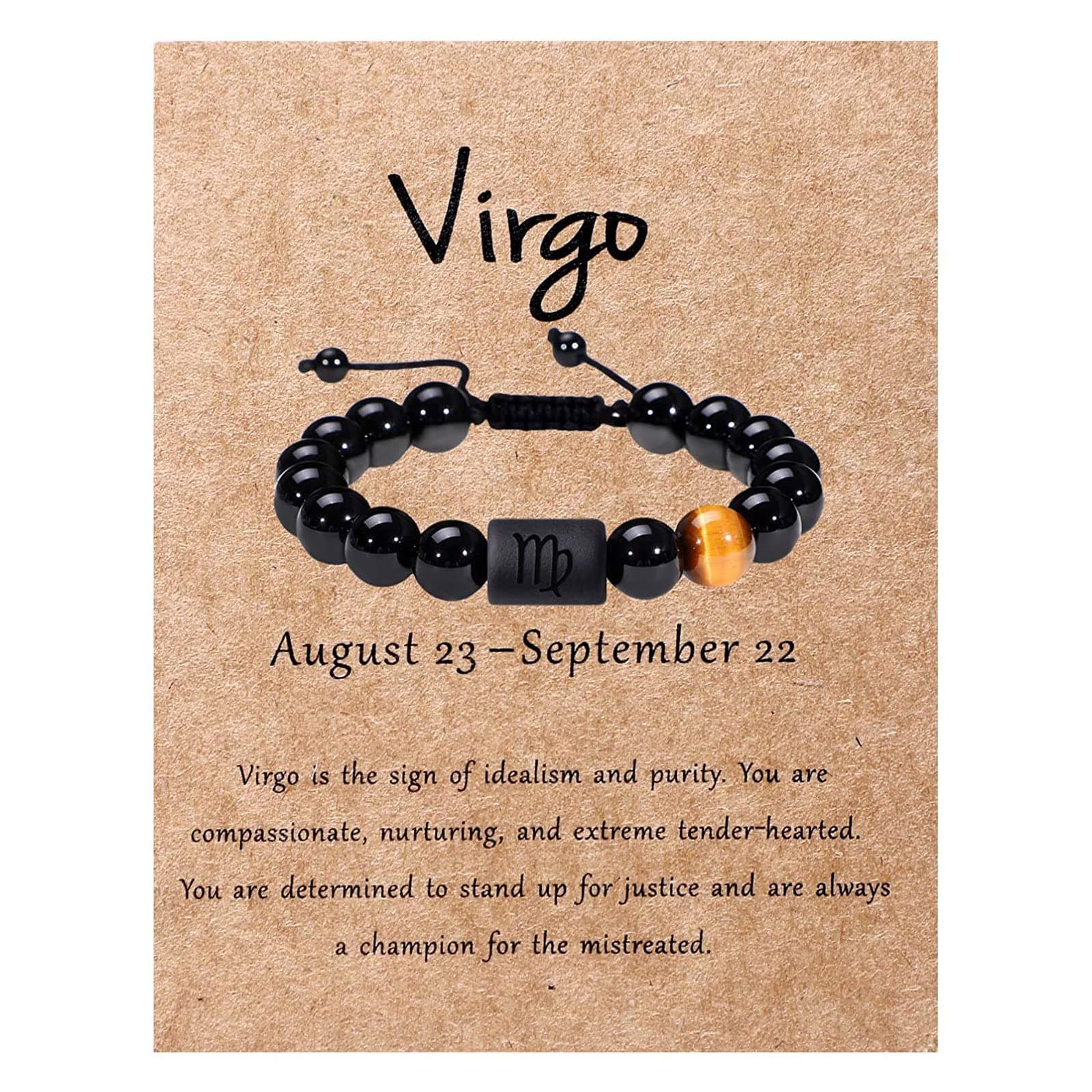 SUMMER LOVE Father's Day Gifts Zodiac Bracelet for Men Women 10mm Natural Black Onyx Stone Star Sign Constellation Beaded Protection Bracelet