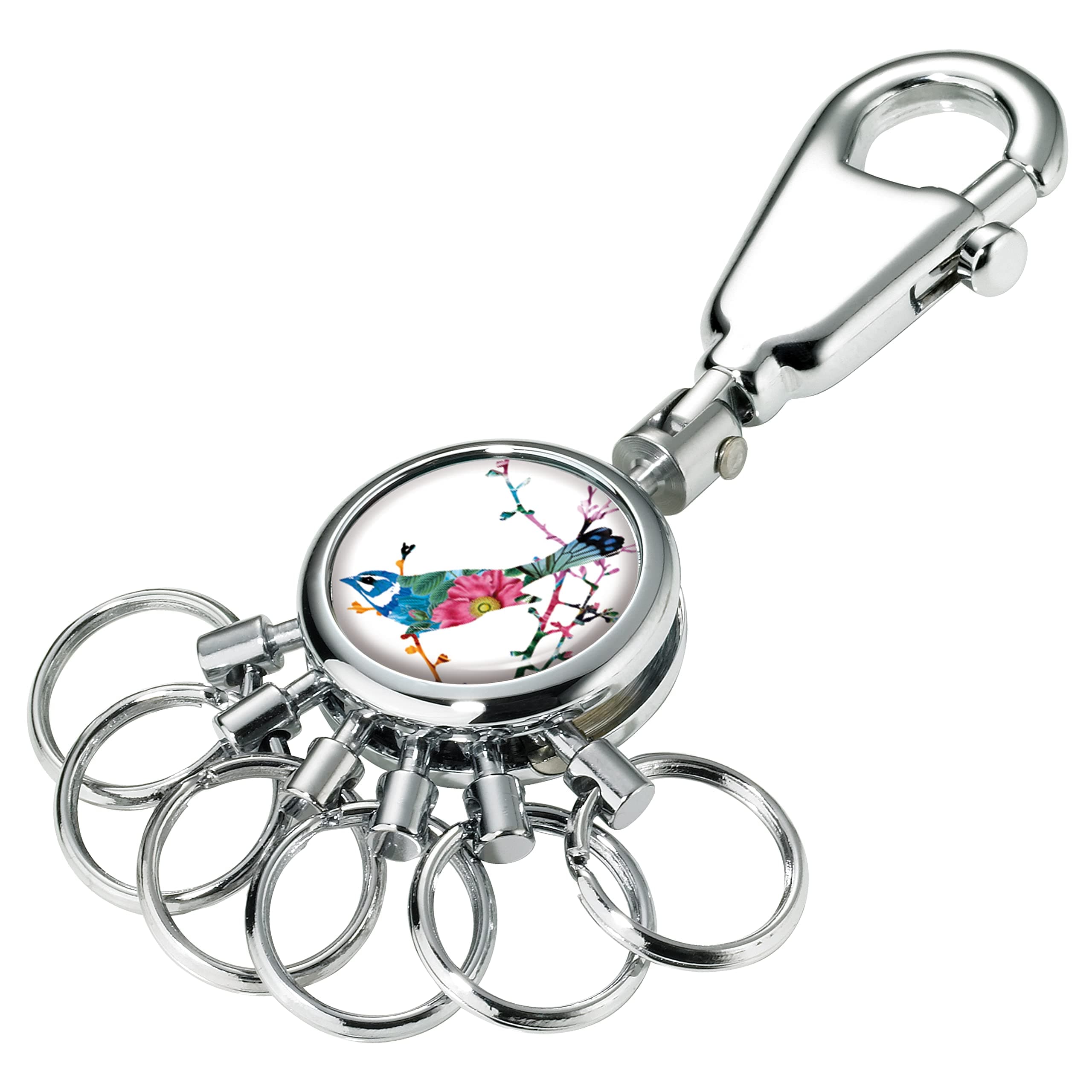 Troika BIRDIE – #KYR01-A117 – Keyring with carabiner hook – 6 exchangeable rings – metal– shiny – chrome plated – multicoloured original