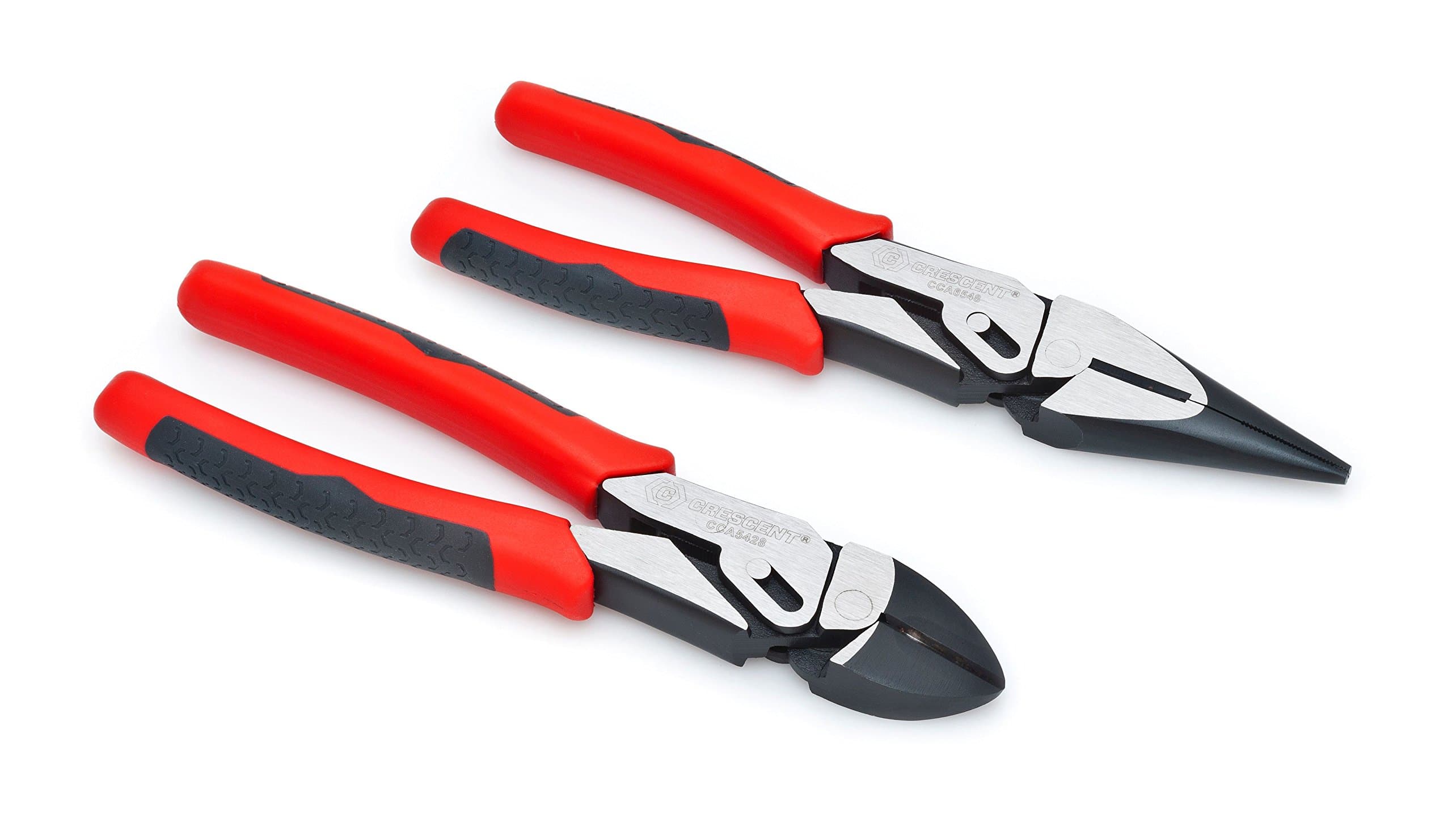 Crescent CCASET2 Pivot Pro Compound Action 8-Inch Linesman and Diagonal Plier, Red, 2-Piece