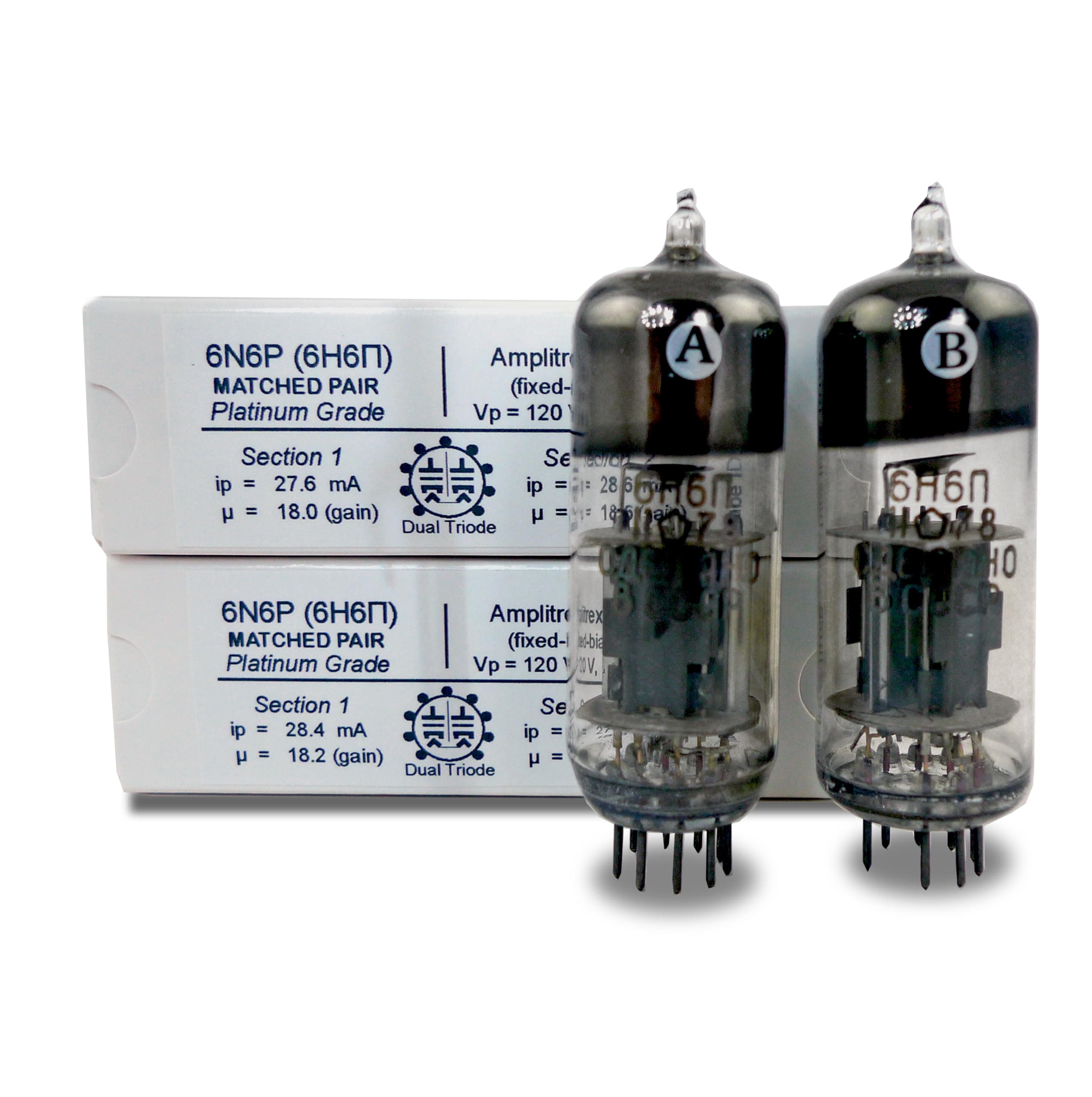 Riverstone Audio - 6N6P (6H6П) NOS Vacuum Tubes, NEVZ, Amplitrex Tested and Matched Pair, Audio Amplifier - 9-pin - Platinum Grade - Matched Pair (6H6П) 6N6P (CCCP)