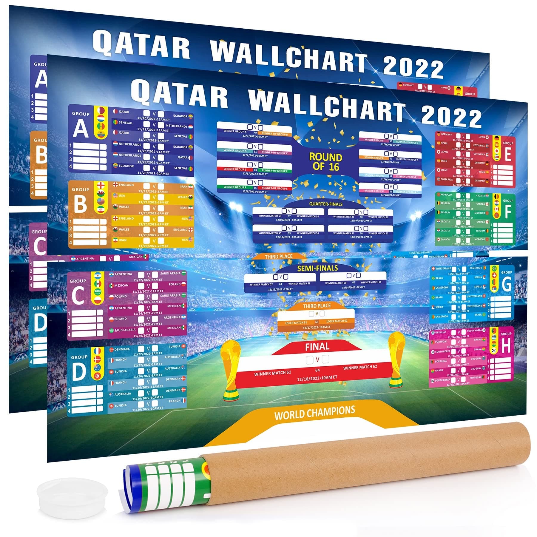 Qatar 2022 World Cup Poster Calendar, Soccer Game Wall Chart Schedule Paper Poster, Caja Del Mundial Qatar 2022 Calendario Del Mundial De Qatar Home Office Decor, 34X23 IN
