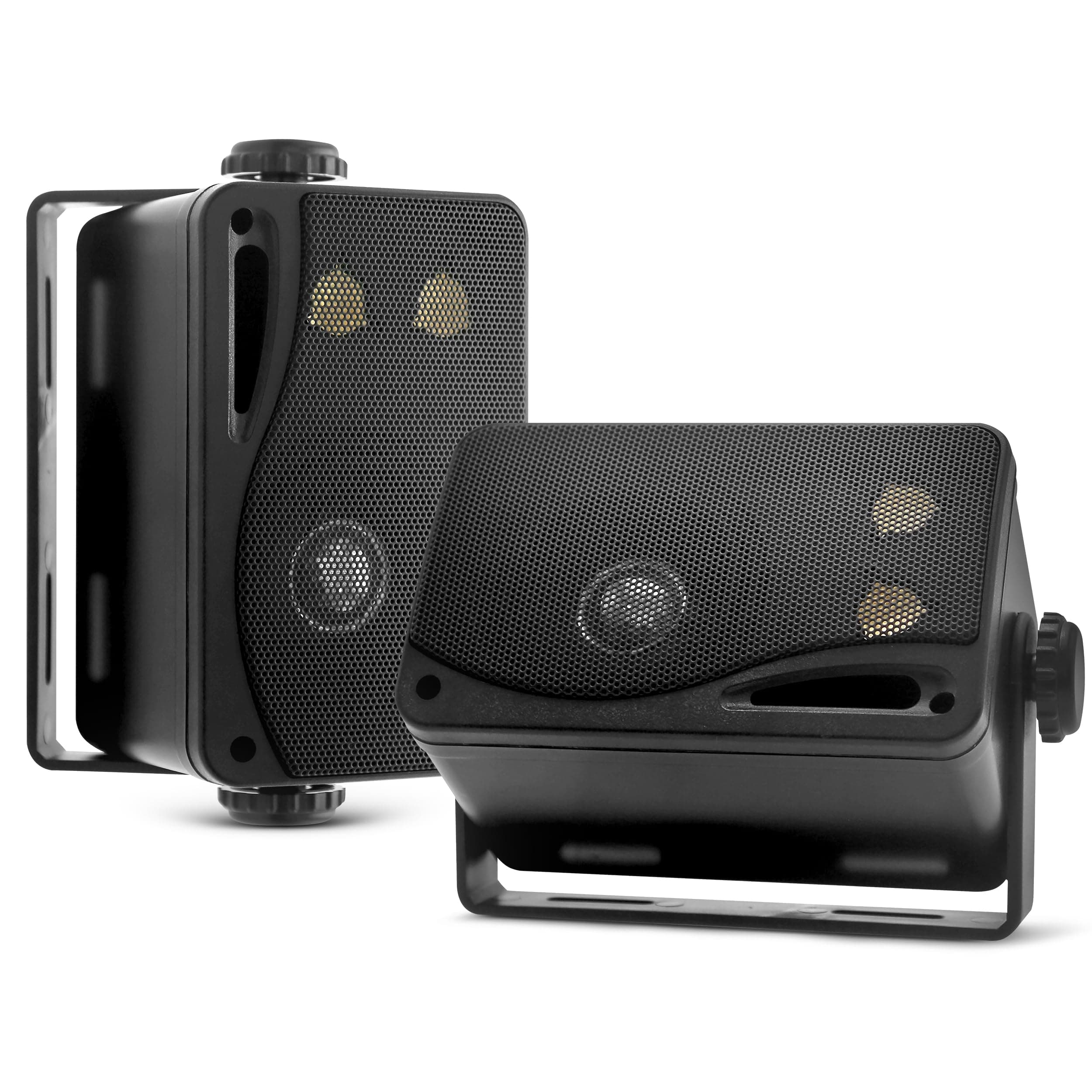 Pyle Outdoor Marine Speakers – 200W Waterproof 3-Way Wall-Mounted Pair, 9cm Black Weatherproof Speaker Boxes for Boat, Patio, Garden, Pool or Deck Use